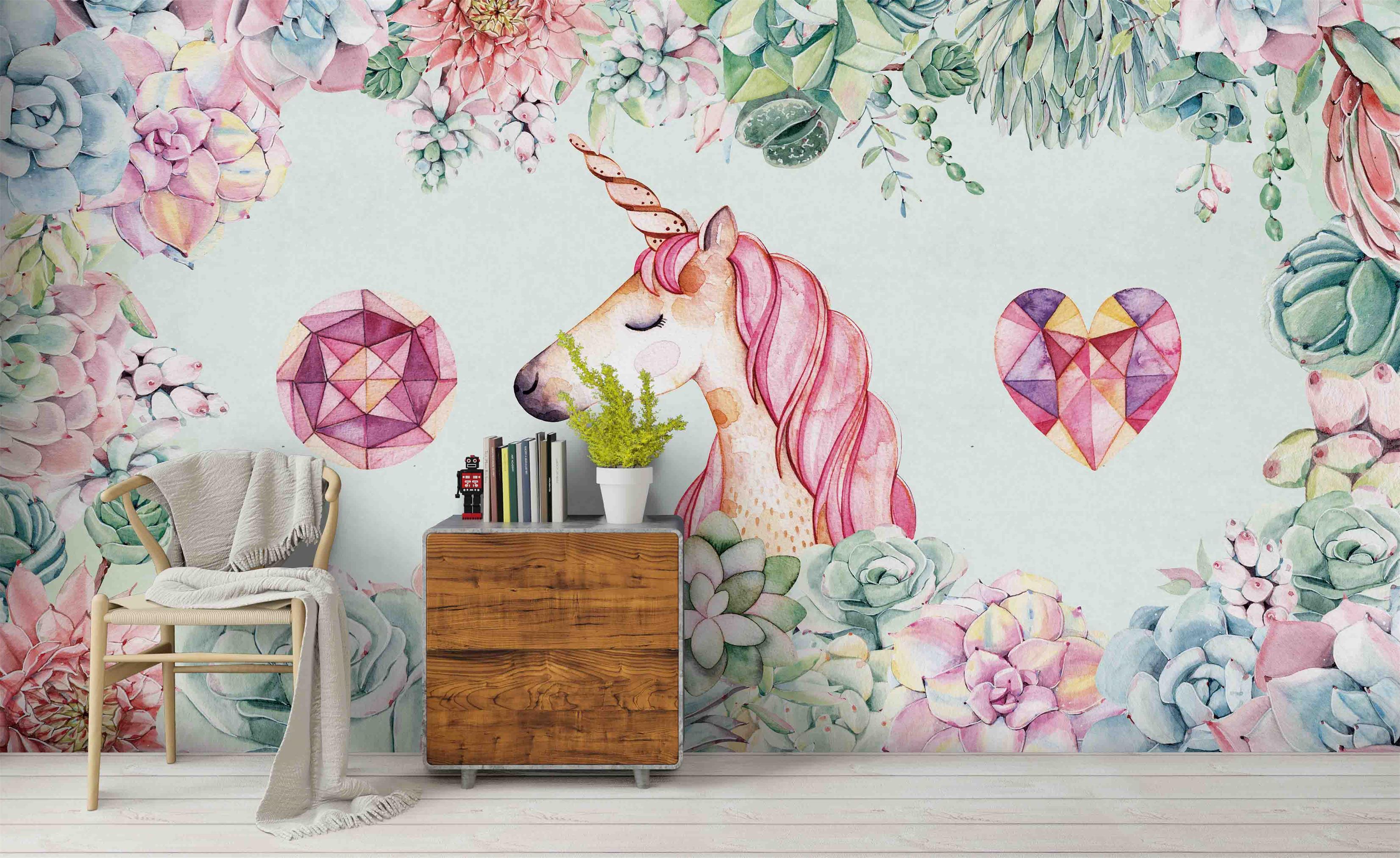 3D Unicorn Pink Floral Wall Mural Wallpaper 32- Jess Art Decoration