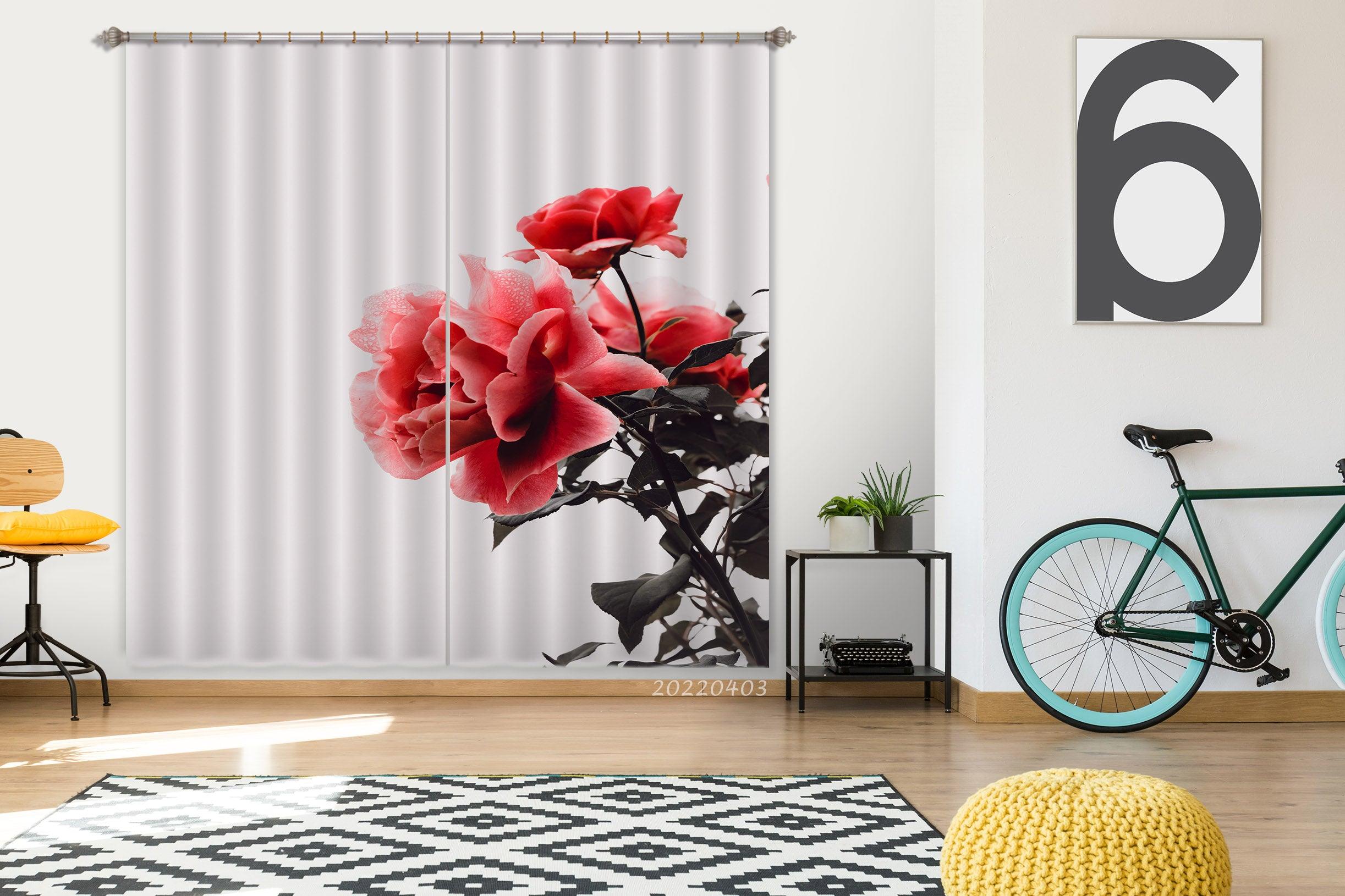 3D Beautiful Pink Rose Flower Curtains and Drapes GD 3290- Jess Art Decoration