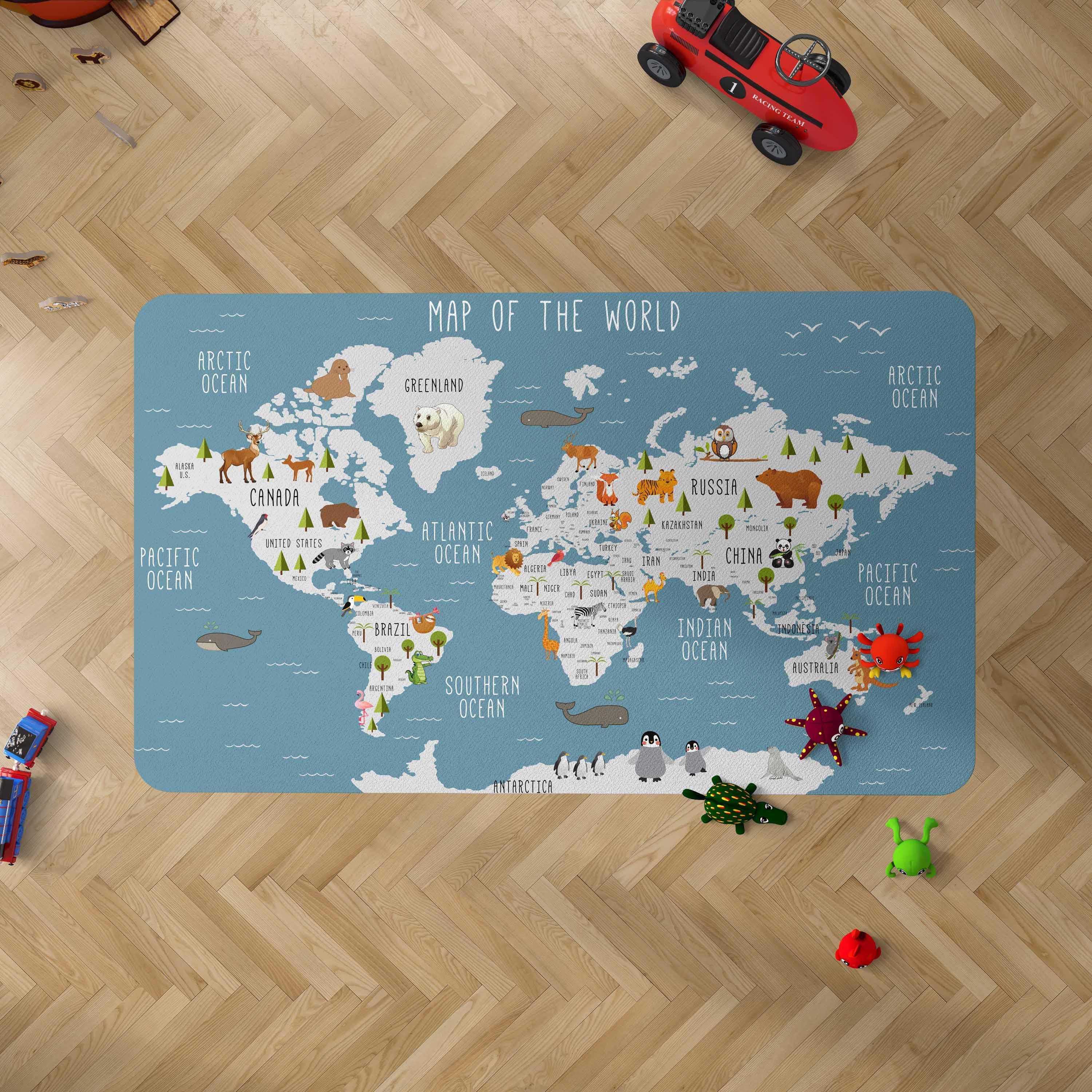 3D World Map Blue Non-Slip Rug Mat 160- Jess Art Decoration