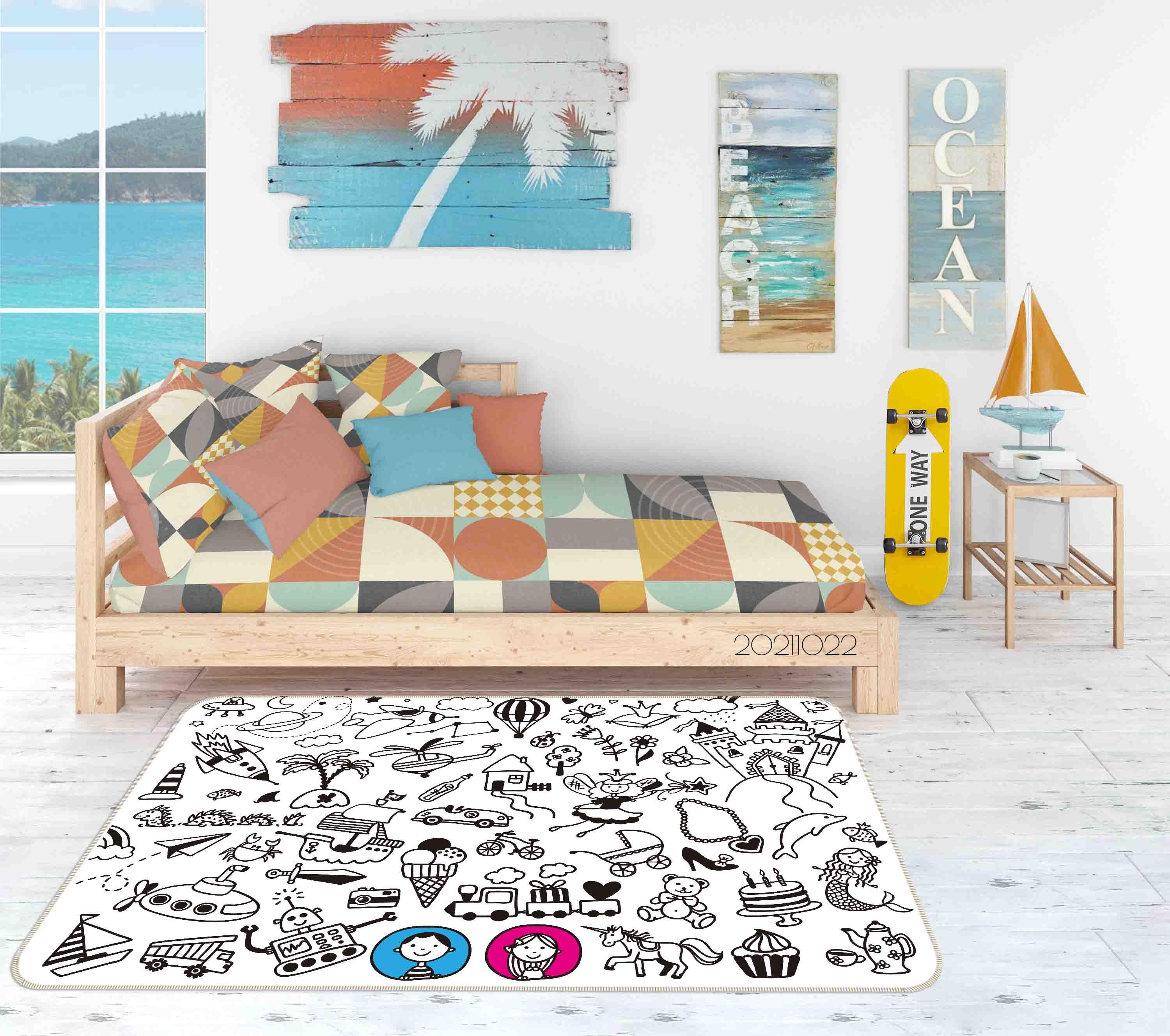 3D Funny Life Illustration Doodle Non-Slip Rug Mat 90- Jess Art Decoration