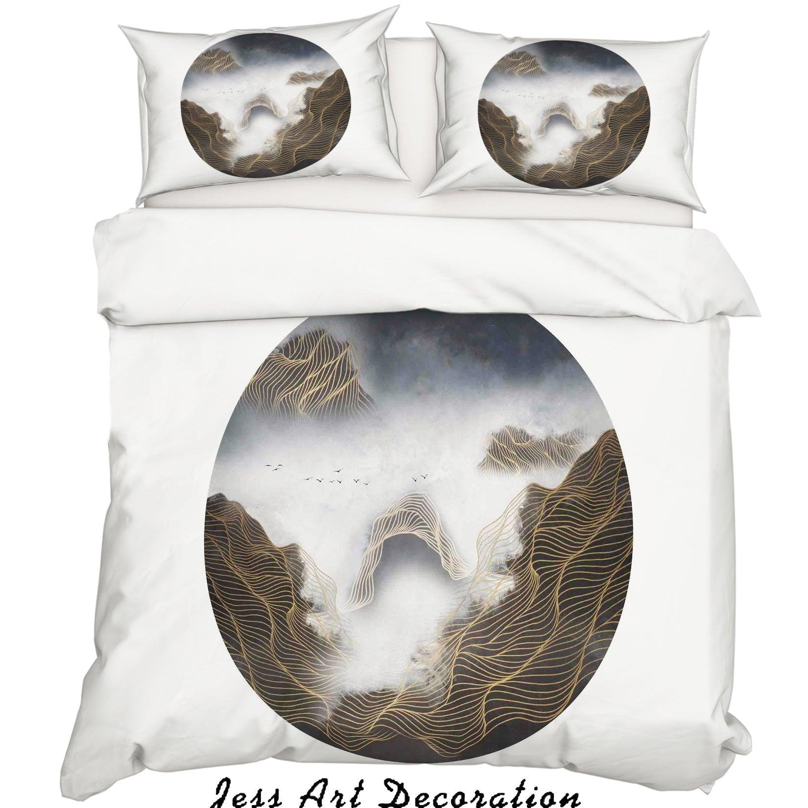 3D White Mountains Circle Quilt Cover Set Bedding Set Pillowcases 110- Jess Art Decoration