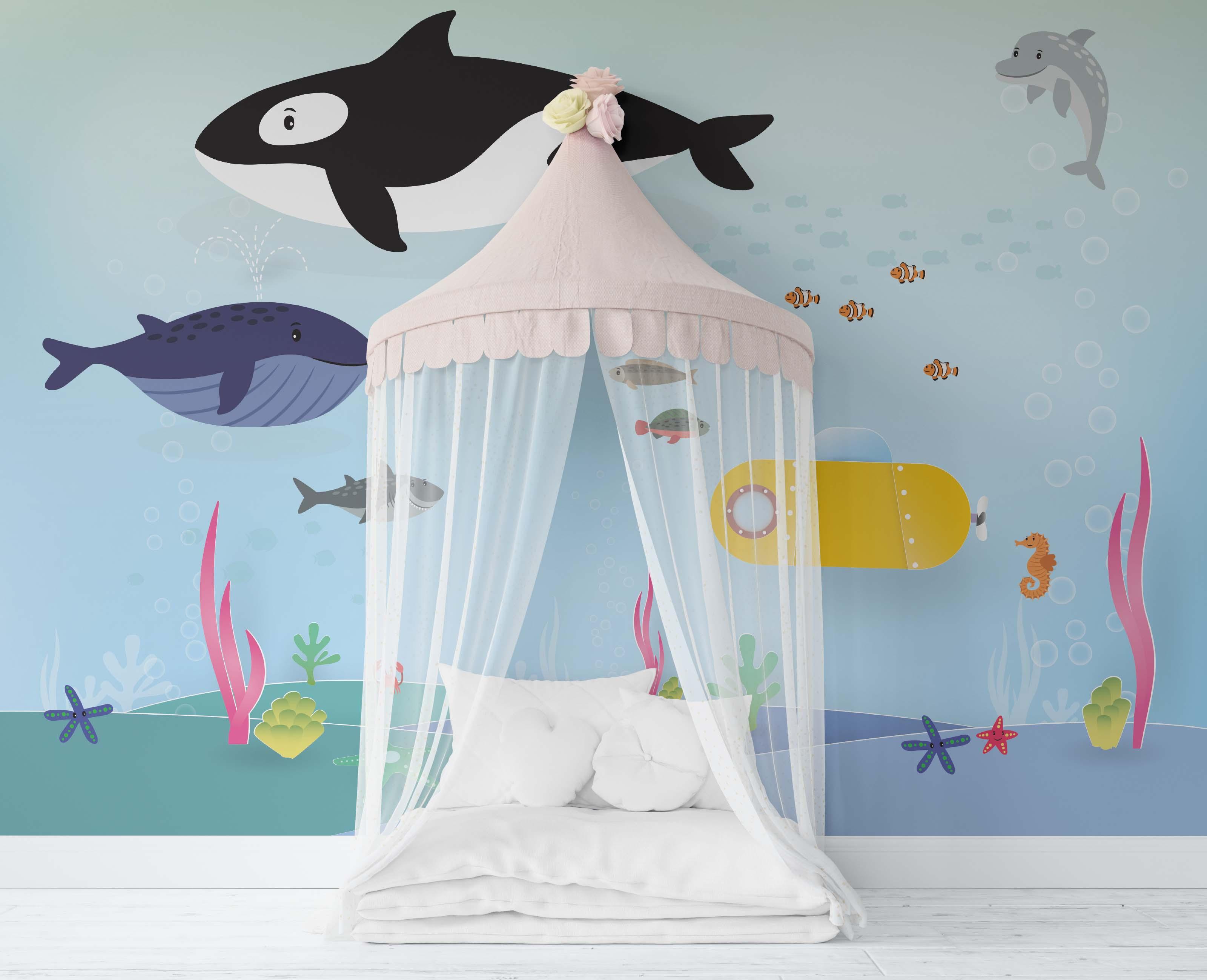 3D Cartoon Underwater World Wall Mural Wallpaper 11- Jess Art Decoration