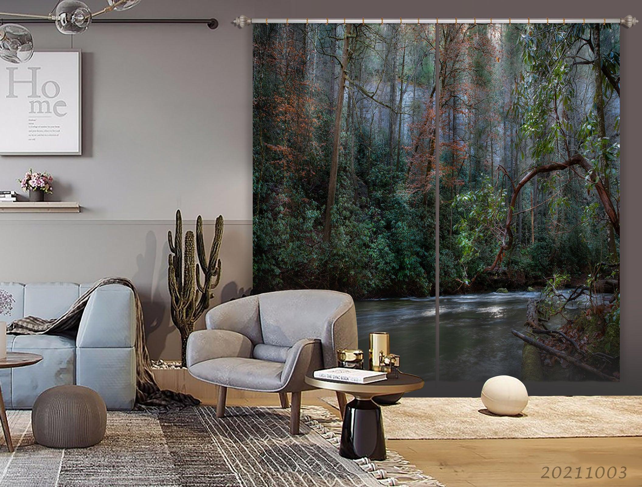 3D Forest River View Curtains and Drapes LQH 196- Jess Art Decoration