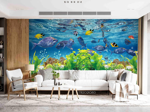 3D Underwater World Seaweed Fish Wall Mural WallpaperSWW5139- Jess Art Decoration