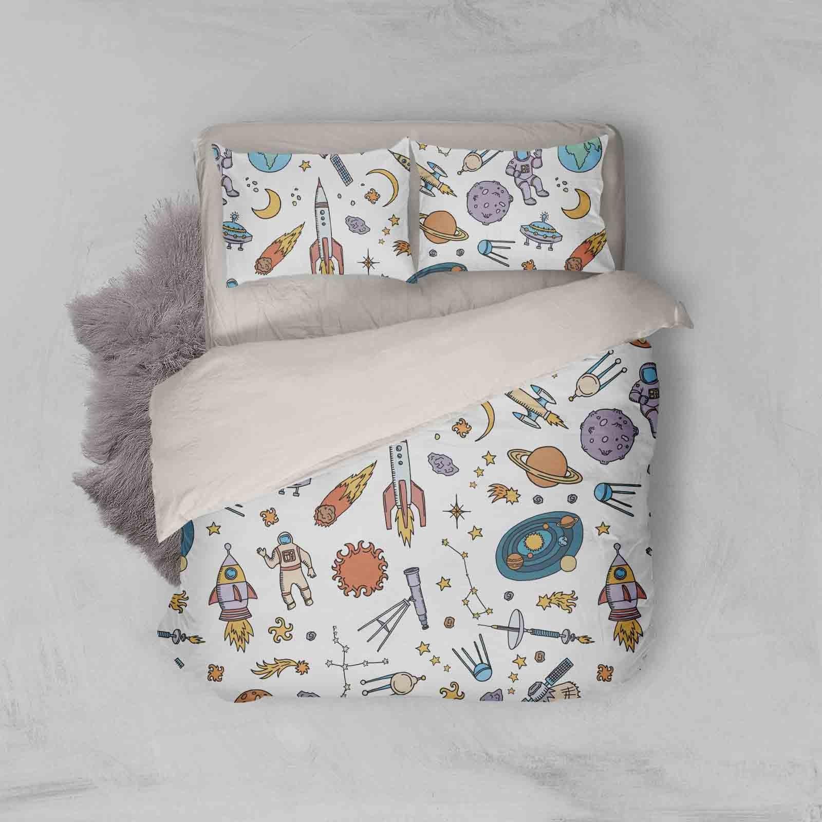 3D White Rocket Planet Astronaut Star Quilt Cover Set Bedding Set Pillowcases 45- Jess Art Decoration