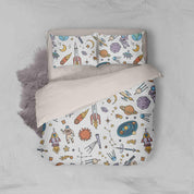 3D White Rocket Planet Astronaut Star Quilt Cover Set Bedding Set Pillowcases 45- Jess Art Decoration