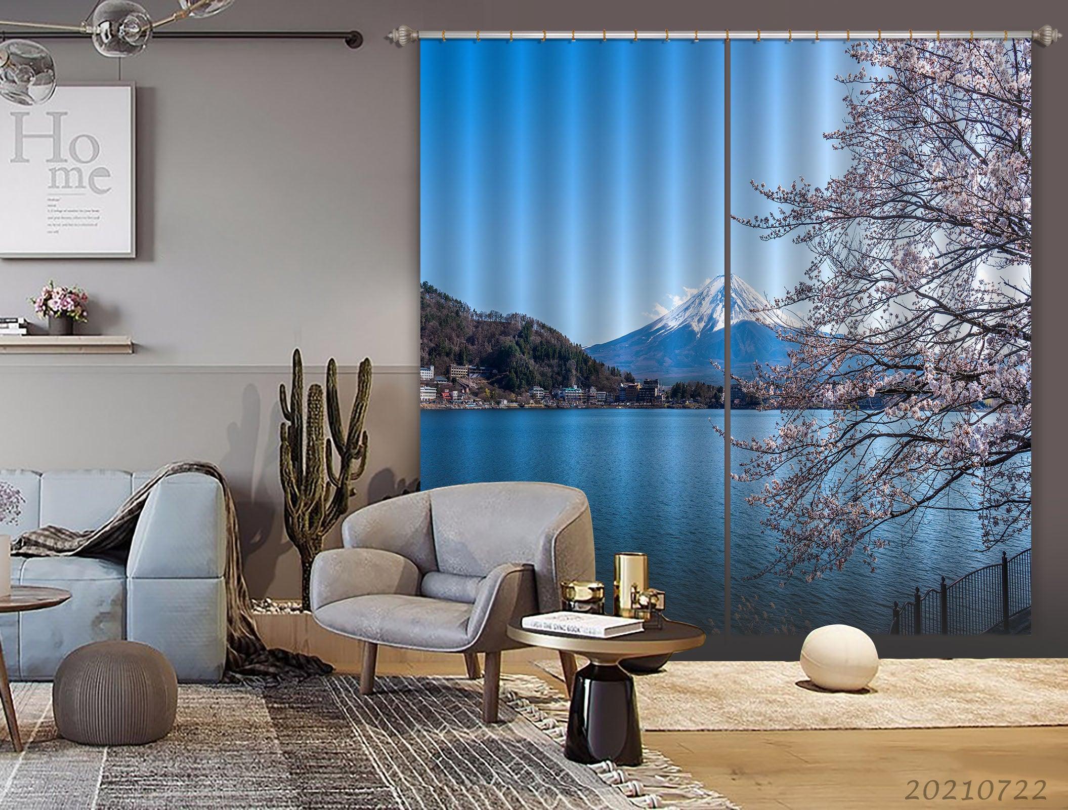 3D Japan Mount Fuji Cherry Blossom Landscape Curtains and Drapes LQH 314- Jess Art Decoration