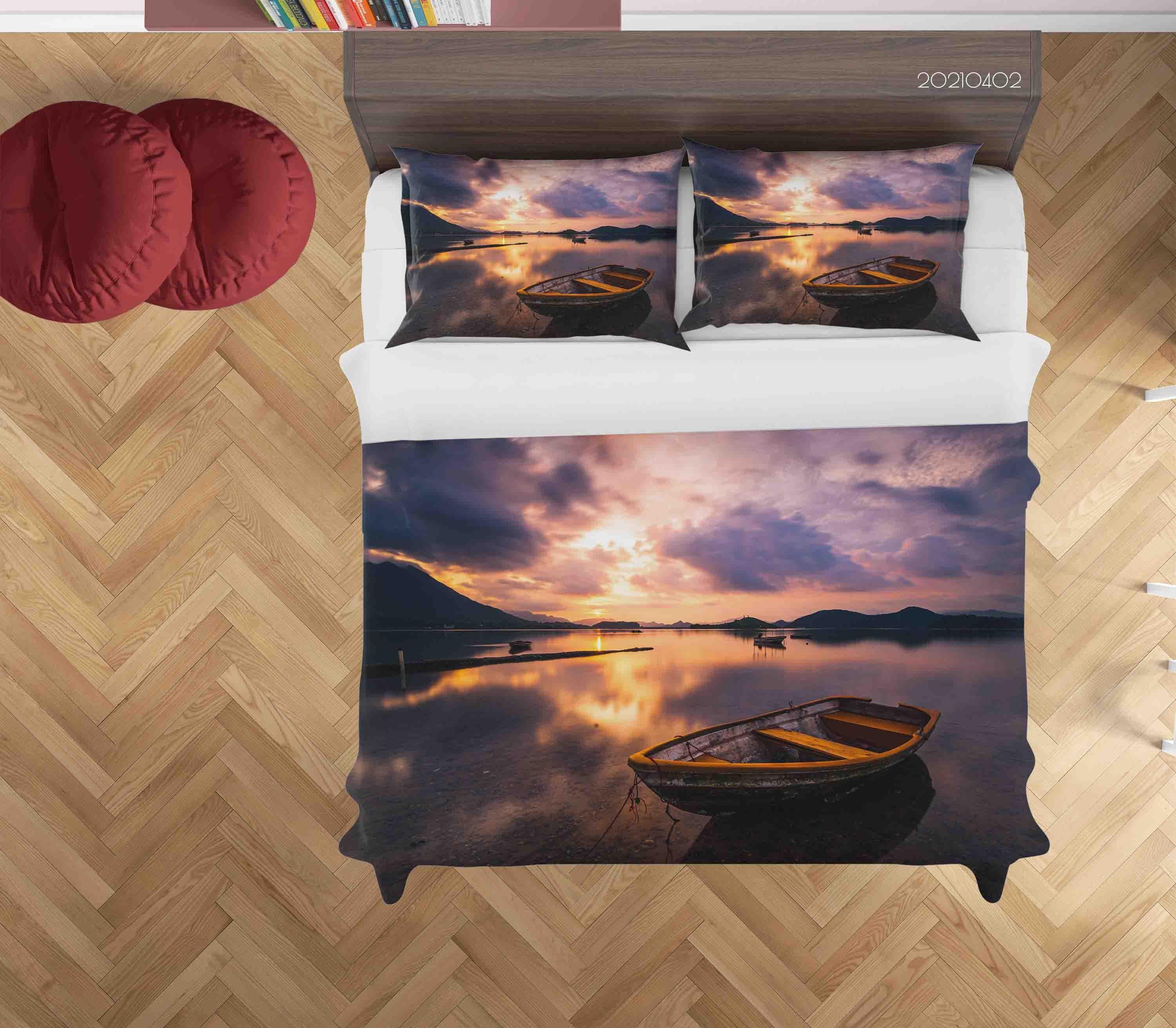 3D Sunset Sky Beach Boat Quilt Cover Set Bedding Set Duvet Cover Pillowcases 4 LQH- Jess Art Decoration