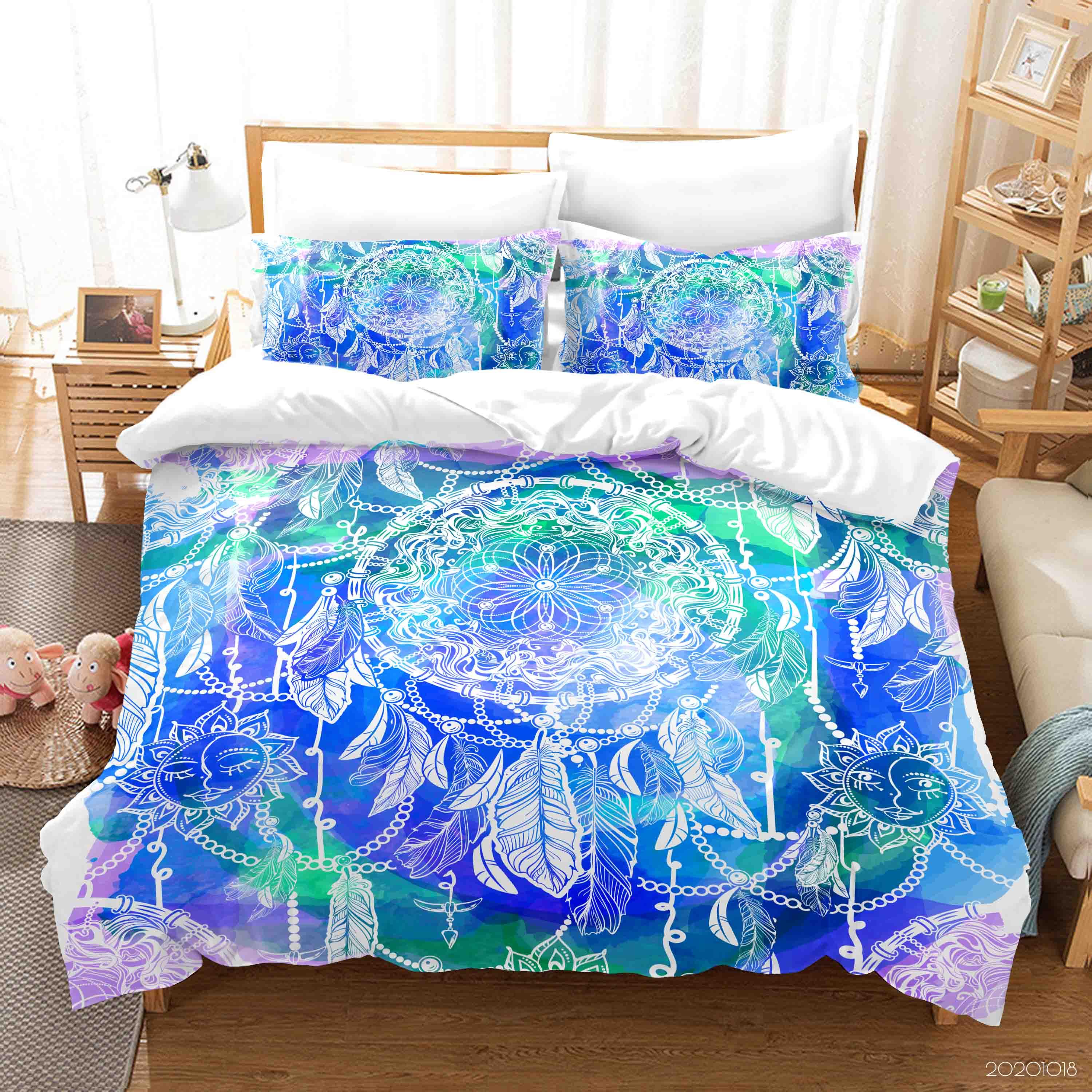 3D Watercolor Dream Catcher Quilt Cover Set Bedding Set Duvet Cover Pillowcases WJ 9757- Jess Art Decoration