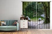 3D Landscape Nature Forest Outdoor Rocks River Curtains and Drapes GD 4086- Jess Art Decoration