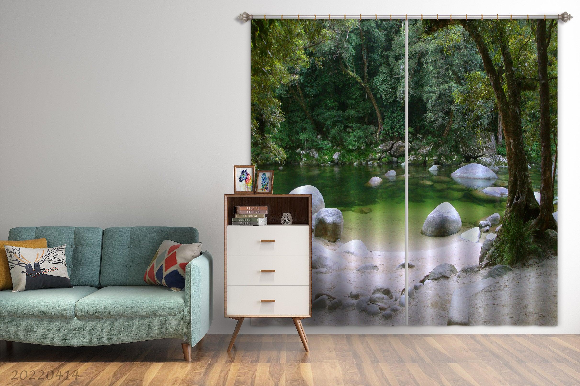 3D Landscape Nature Forest Outdoor Rocks River Curtains and Drapes GD 4086- Jess Art Decoration