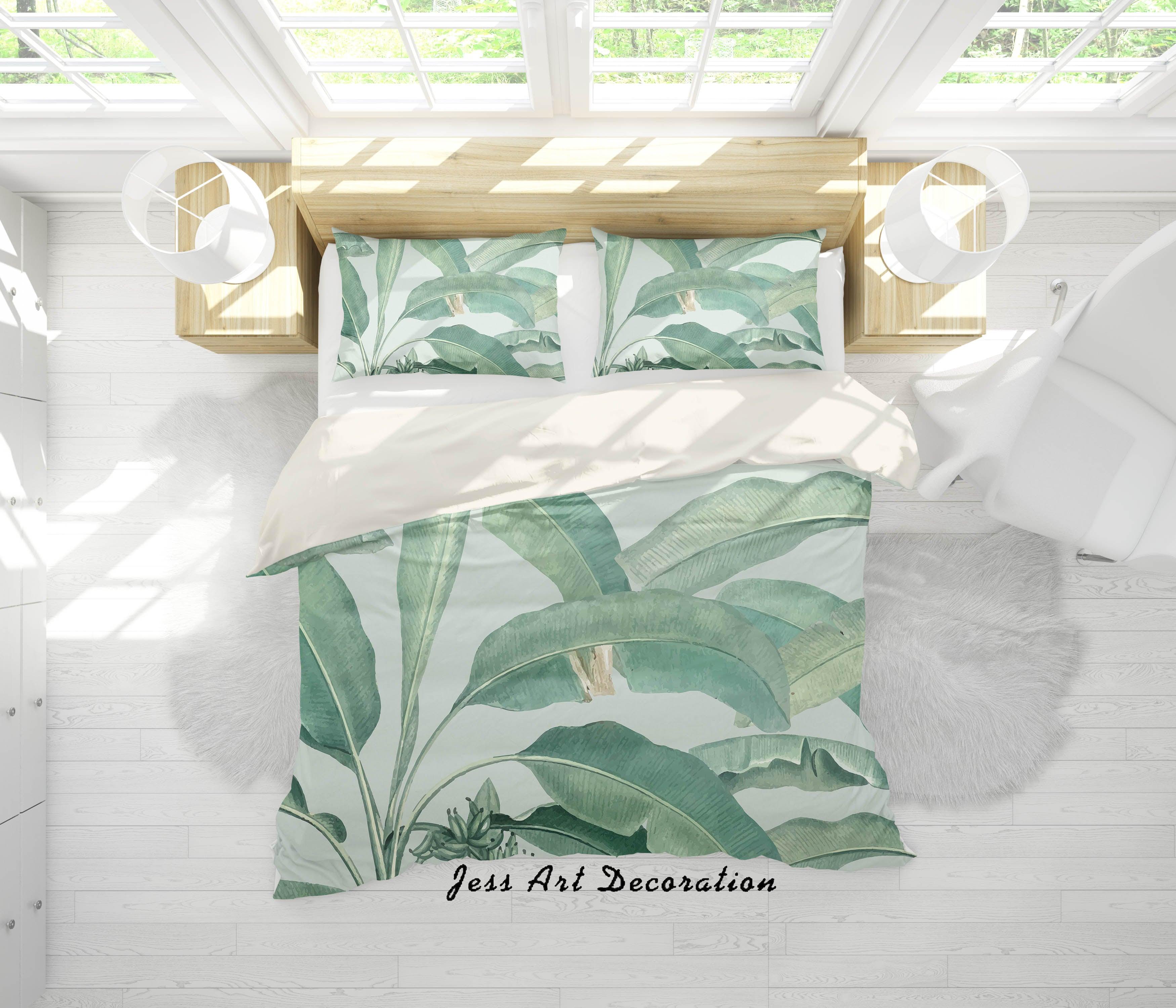 3D Watercolor Green Leaves Quilt Cover Set Bedding Set Pillowcases 09- Jess Art Decoration