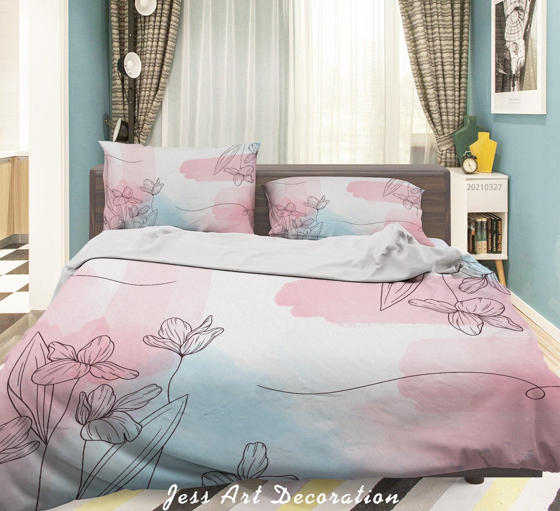 3D Watercolor Pink Floral Quilt Cover Set Bedding Set Duvet Cover Pillowcases 13- Jess Art Decoration