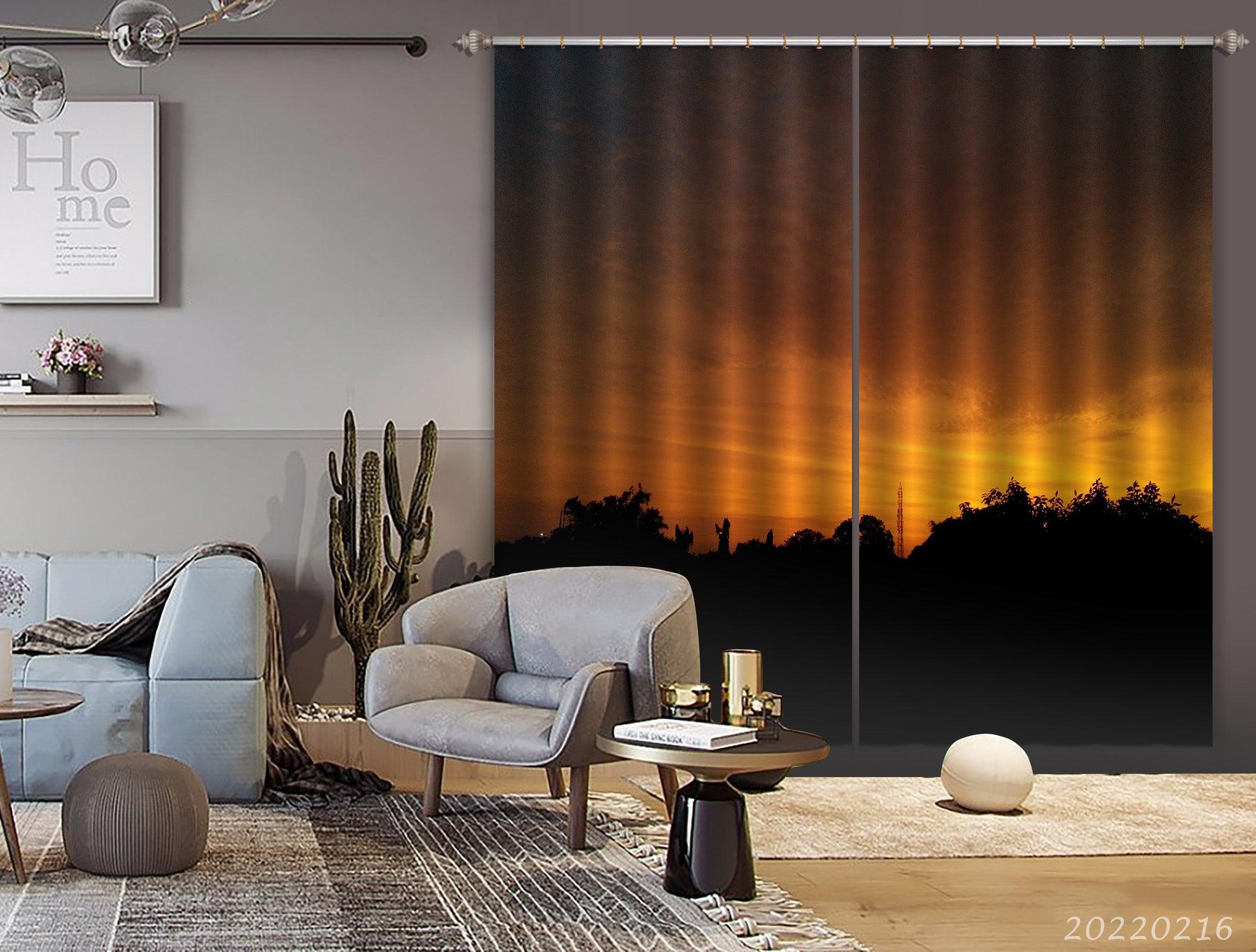 3D Woods Golden Sky Sunrise Scenery Curtains and Drapes GD 2187- Jess Art Decoration