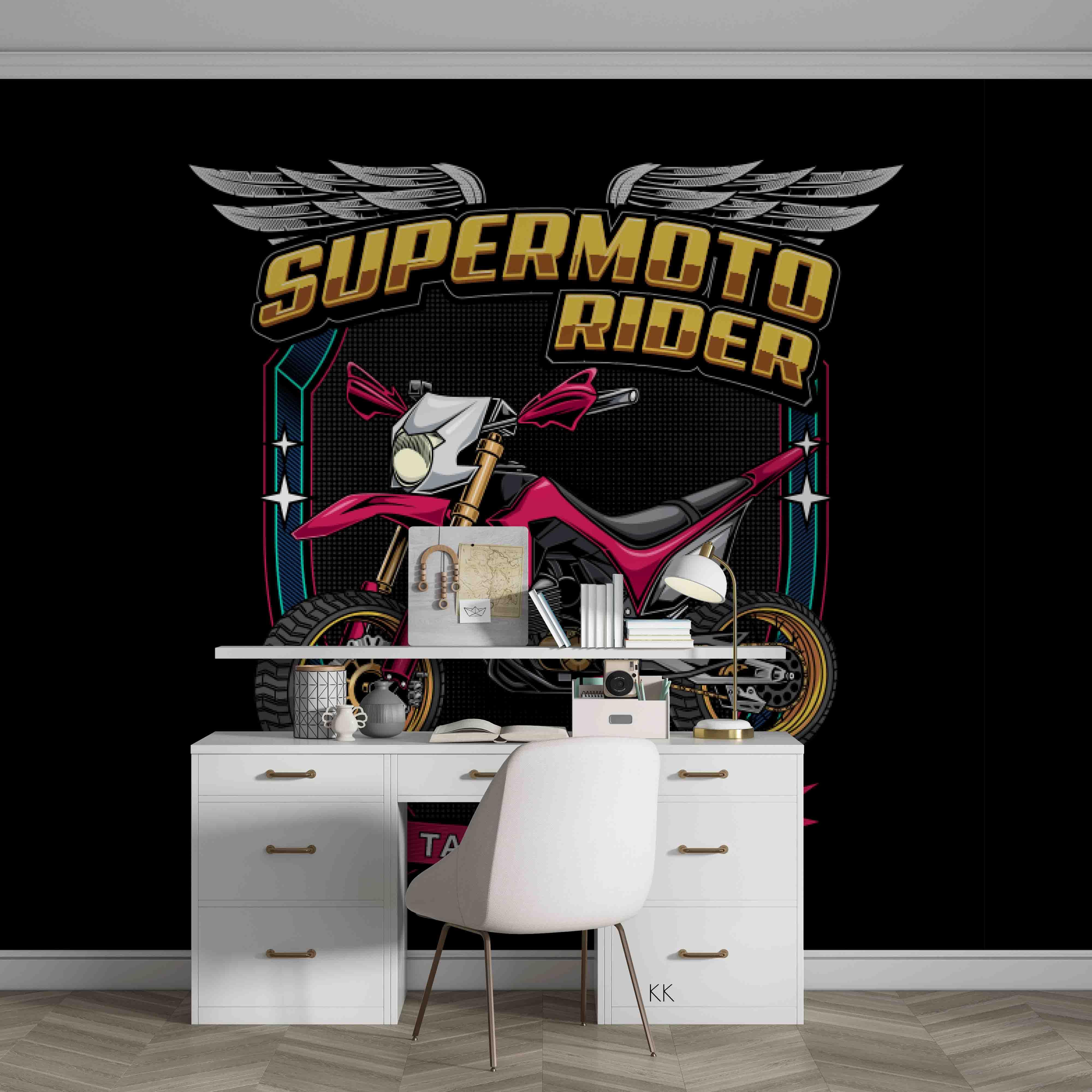 3D Vintage Supermoto Rider Logo Drawing Wall Mural Wallpaper GD 3195- Jess Art Decoration