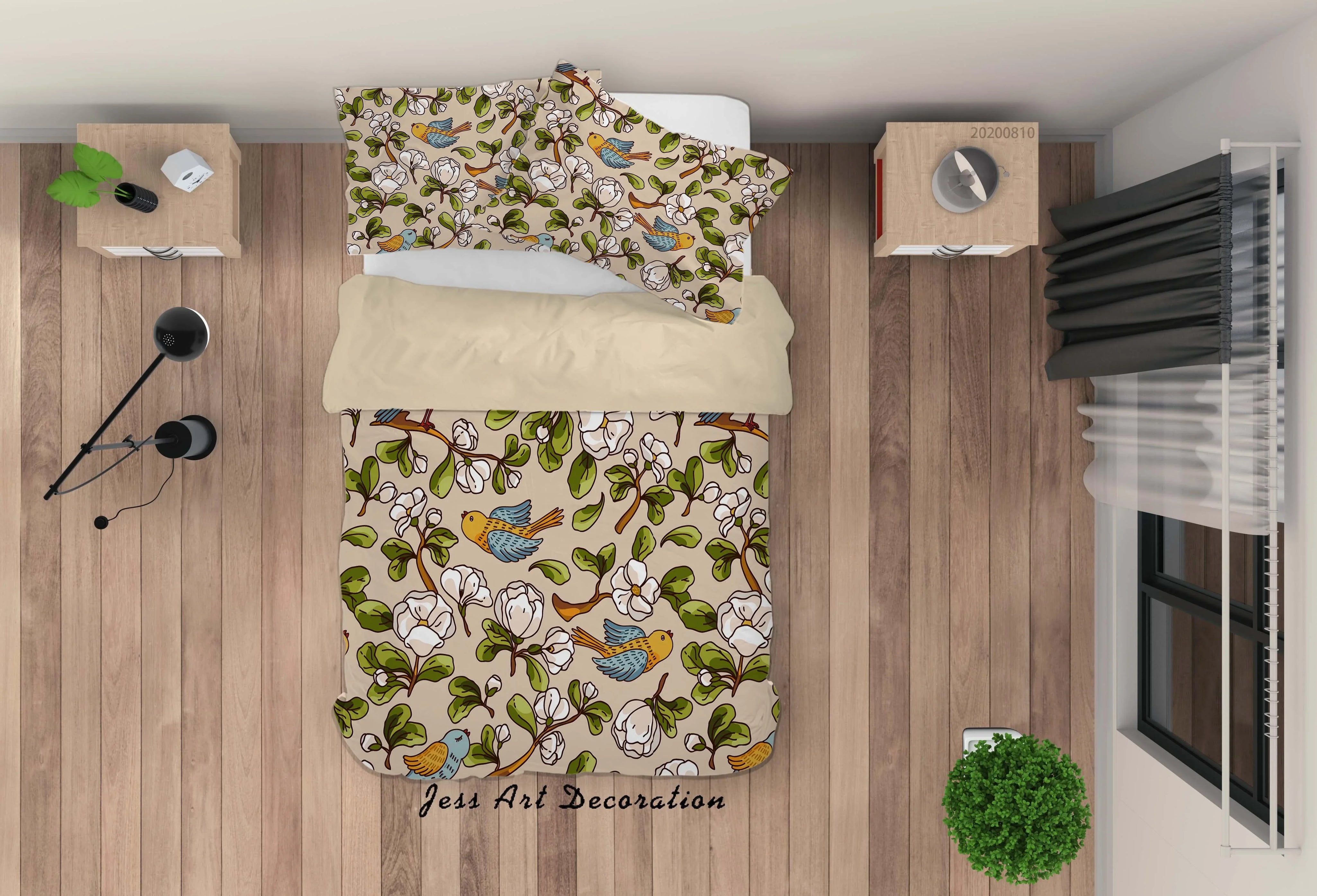 3D Colorful Floral Plant Bird Quilt Cover Set Bedding Set Duvet Cover Pillowcases LXL- Jess Art Decoration