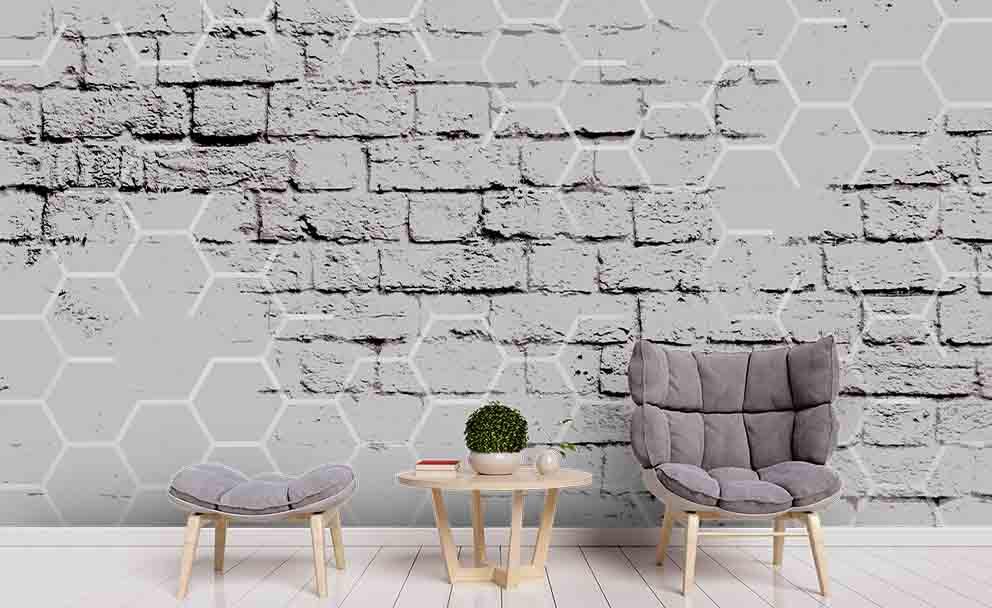 3D Grey Brick Hexagon Wall Mural Wallpaper 204- Jess Art Decoration
