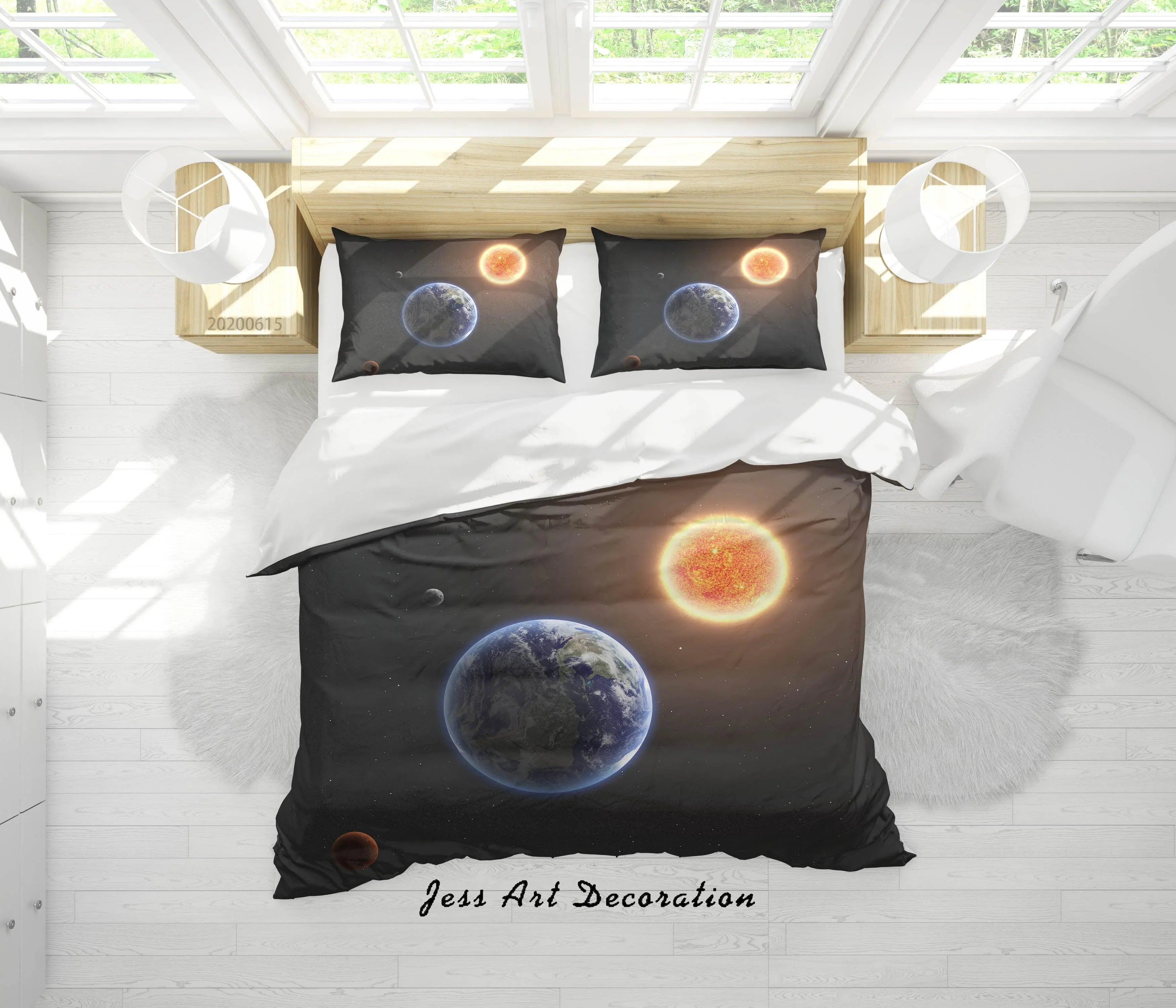 3D Black Space Planet Quilt Cover Set Bedding Set Duvet Cover Pillowcases SF127- Jess Art Decoration