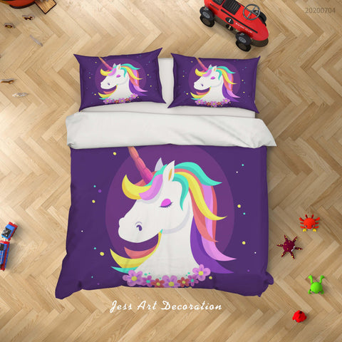 3D Purple Unicorn Quilt Cover Set Bedding Set Duvet Cover Pillowcases SF252- Jess Art Decoration