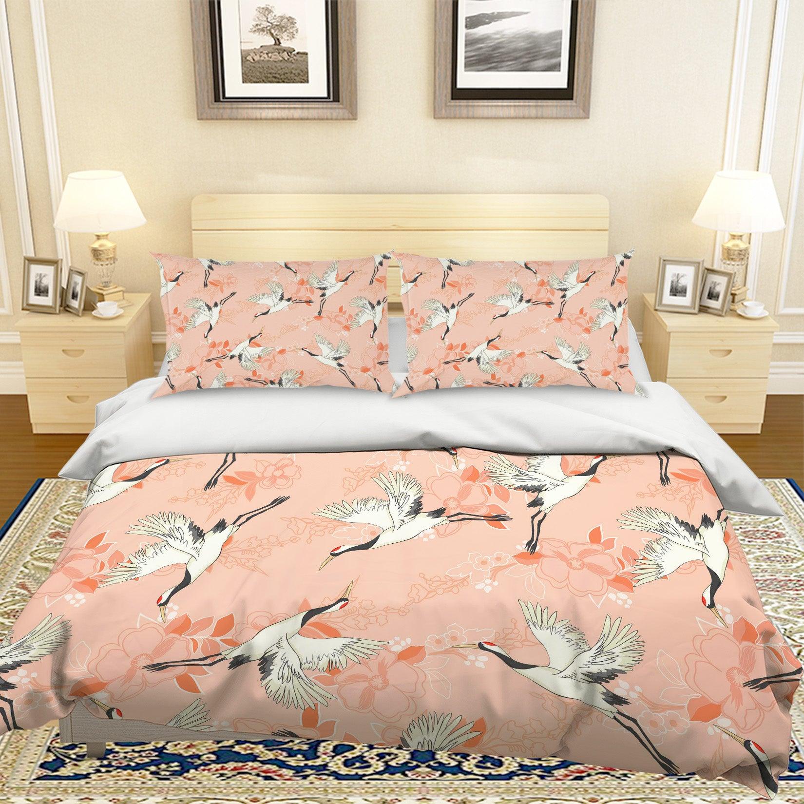 3D White Crane Quilt Cover Set Bedding Set Pillowcases 19- Jess Art Decoration