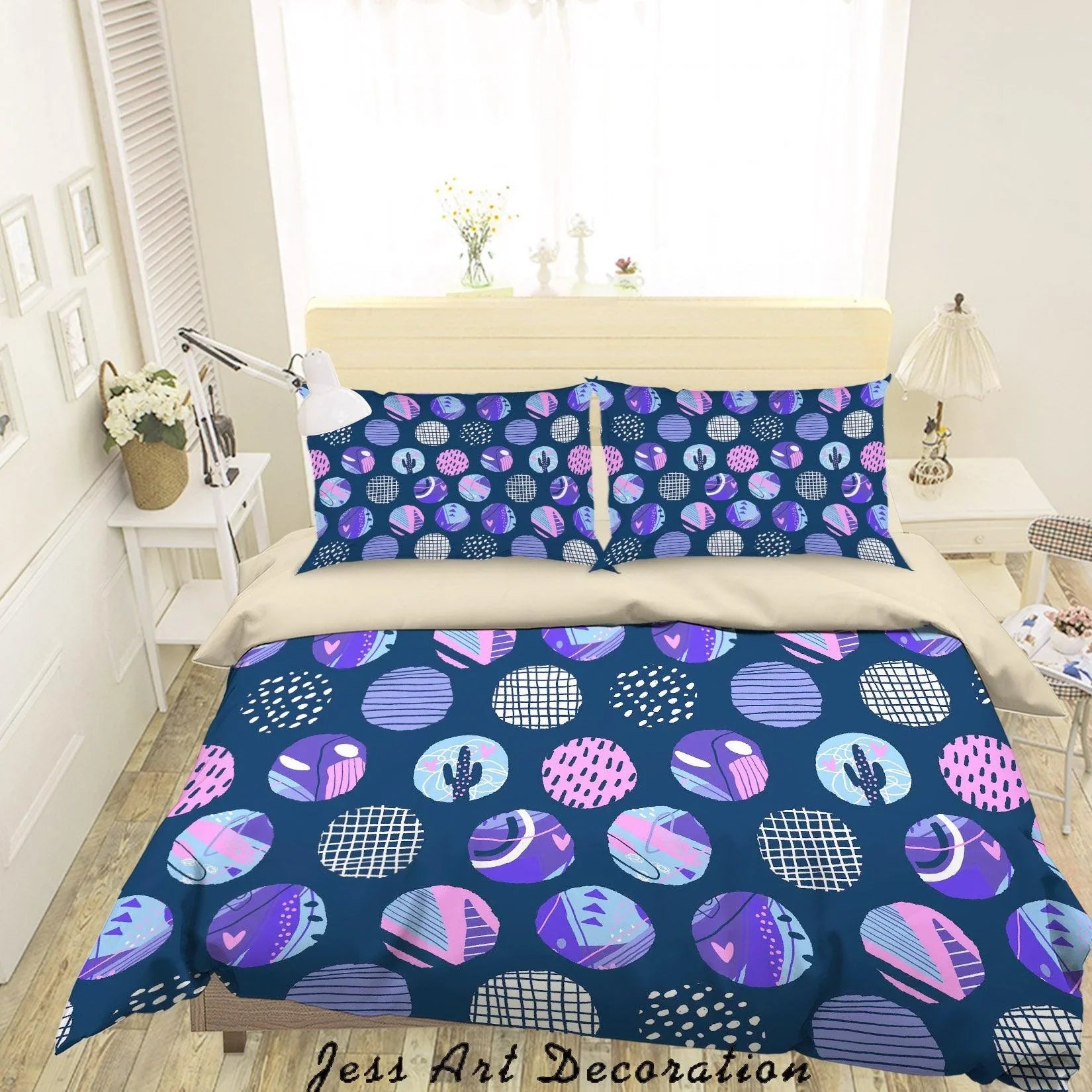 3D Blue Oval Pattern Quilt Cover Set Bedding Set Duvet Cover Pillowcases SF23- Jess Art Decoration