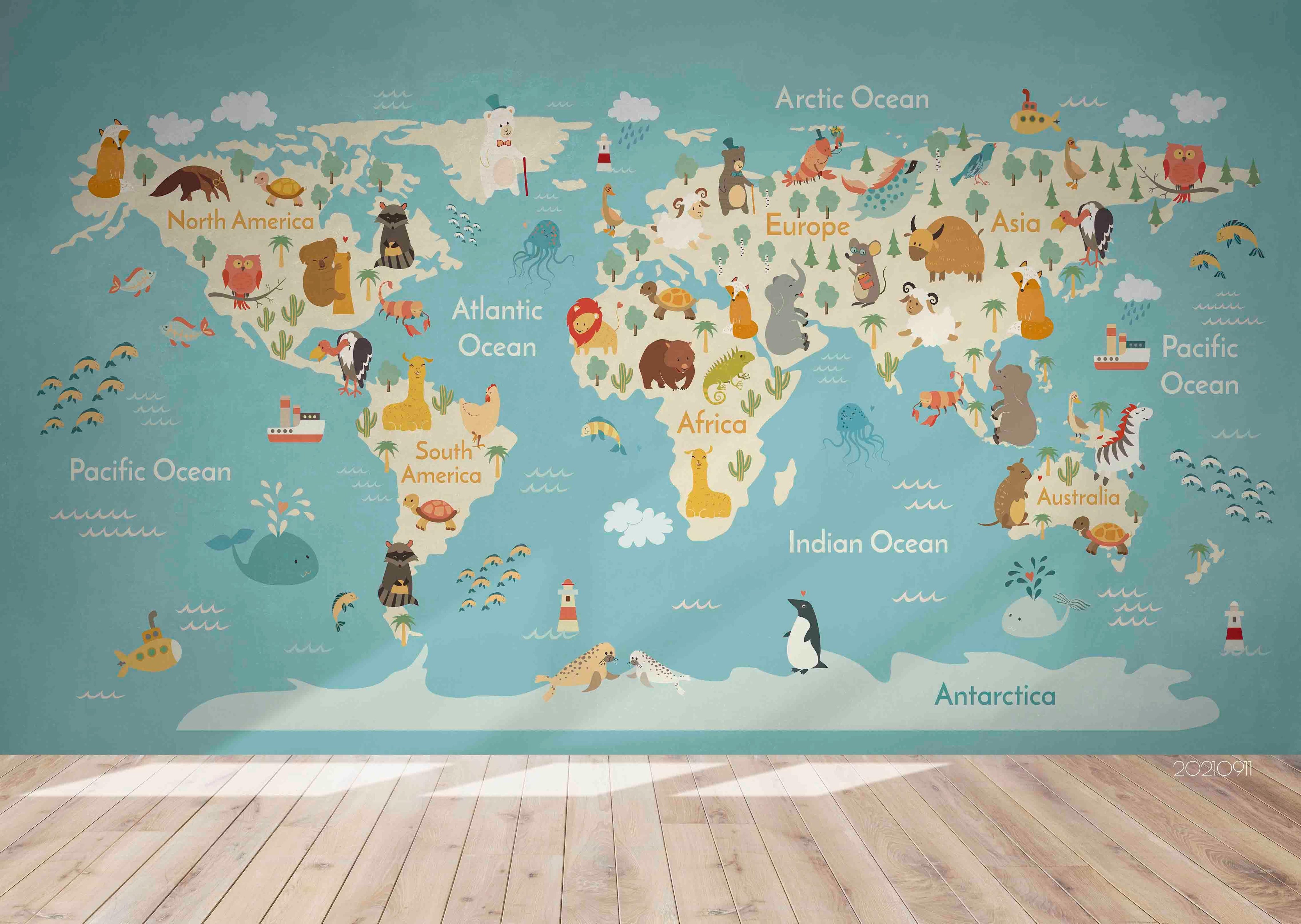 3D World Map Kids Wall Mural Wallpaper LQH 782- Jess Art Decoration