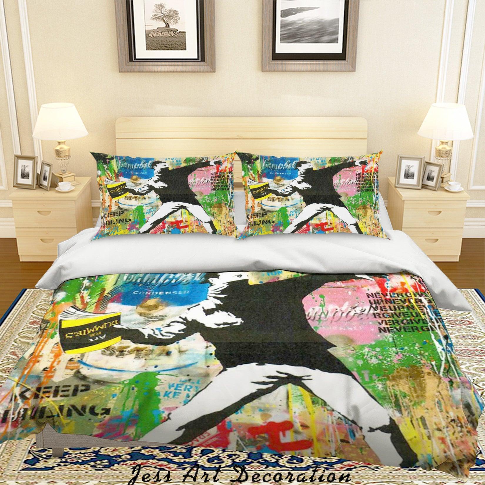 3D  Banksy Thrower Quilt Cover Set Bedding Set Duvet Cover Pillowcases  ZY D82- Jess Art Decoration