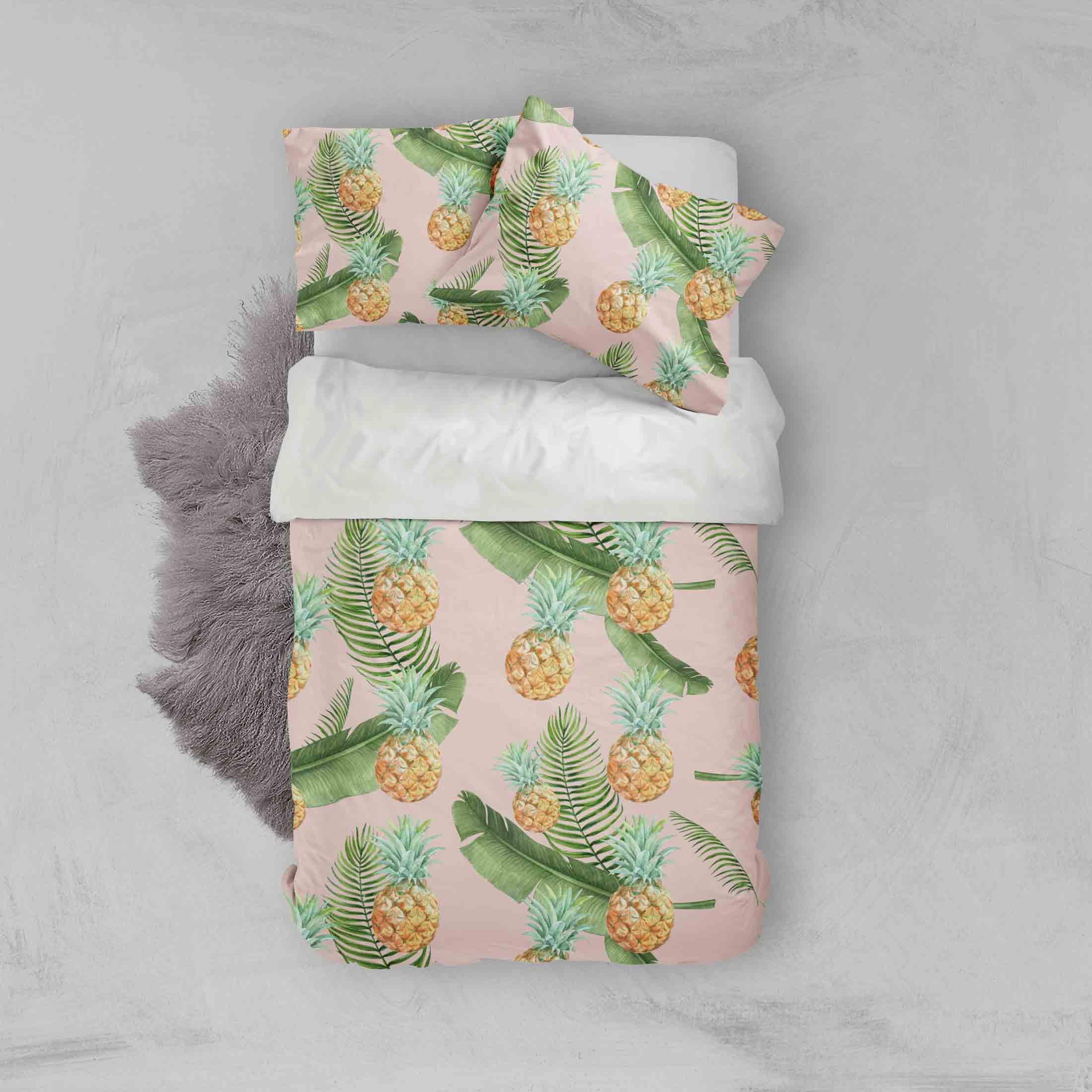 3D Pink Pineapple Leaves Quilt Cover Set Bedding Set Pillowcases 03- Jess Art Decoration