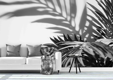 3D black white tropical plant leaves wall mural wallpaper 32- Jess Art Decoration