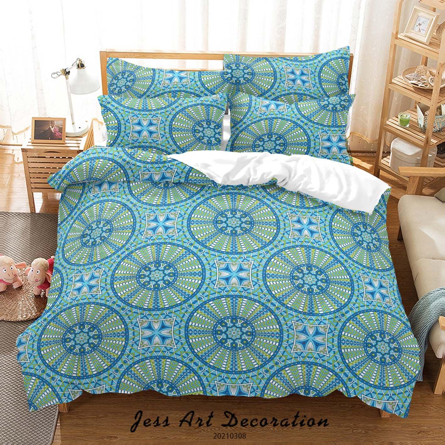 3D Abstract Blue Geometric Floral Quilt Cover Set Bedding Set Duvet Cover Pillowcases 24- Jess Art Decoration