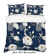 3D Hand Painted White Flowers Quilt Cover Set Bedding Set Pillowcases 112- Jess Art Decoration