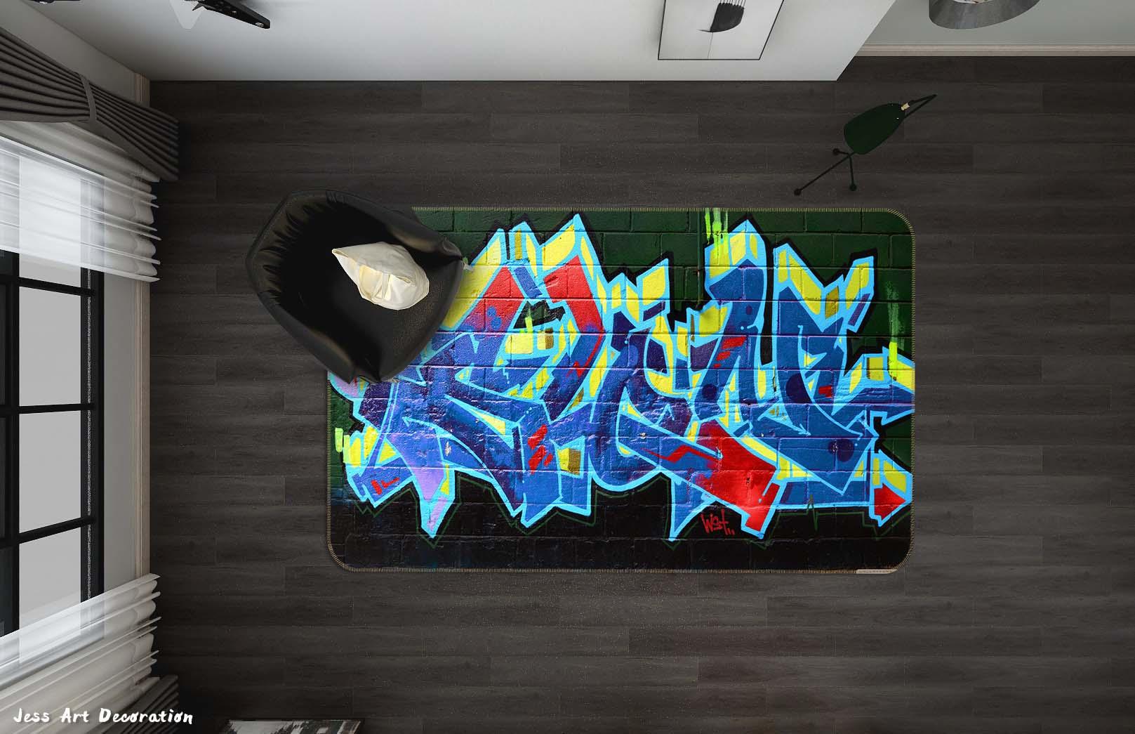 3D Abstract Blue Art Graffiti Non-Slip Rug Mat A436 LQH- Jess Art Decoration