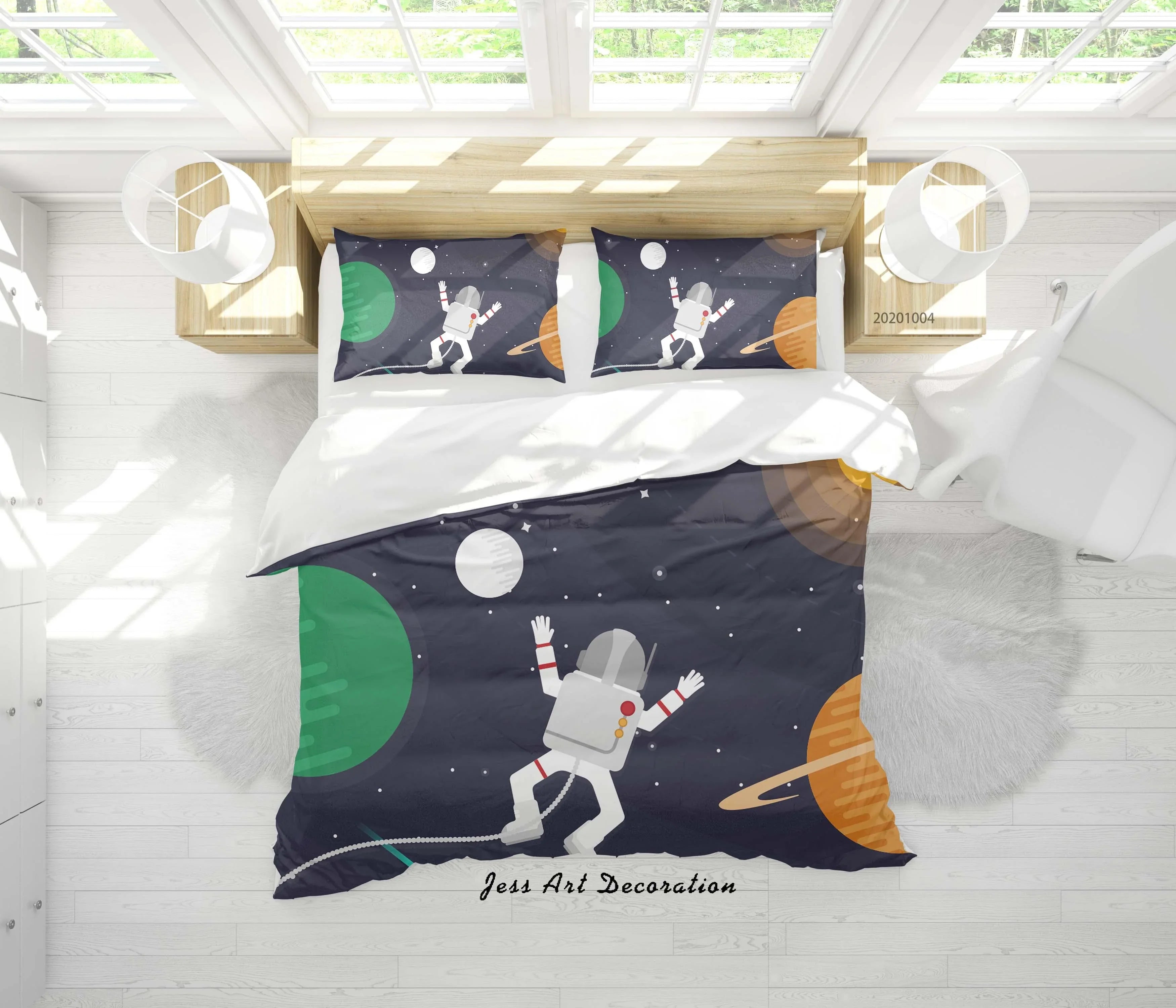 3D Planet Moon Spaceship Astronaut Pattern Quilt Cover Set Bedding Set Duvet Cover Pillowcases WJ 9303- Jess Art Decoration