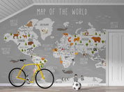 3D Grey World Map Kids Wall Mural Wallpaper LQH 578- Jess Art Decoration