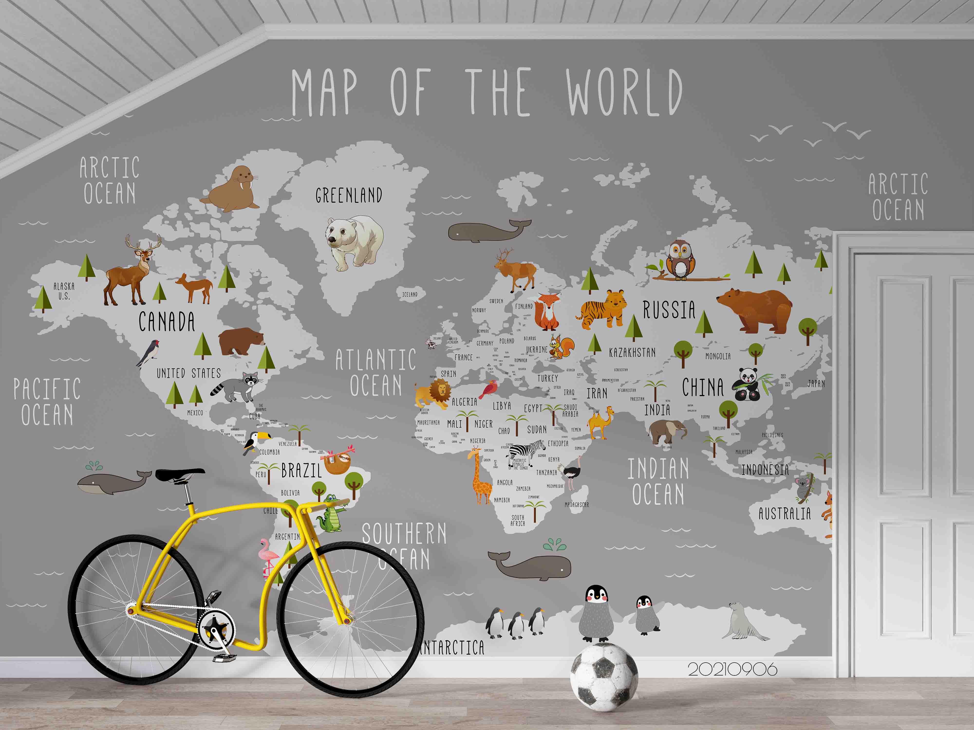 3D Grey World Map Kids Wall Mural Wallpaper LQH 578- Jess Art Decoration