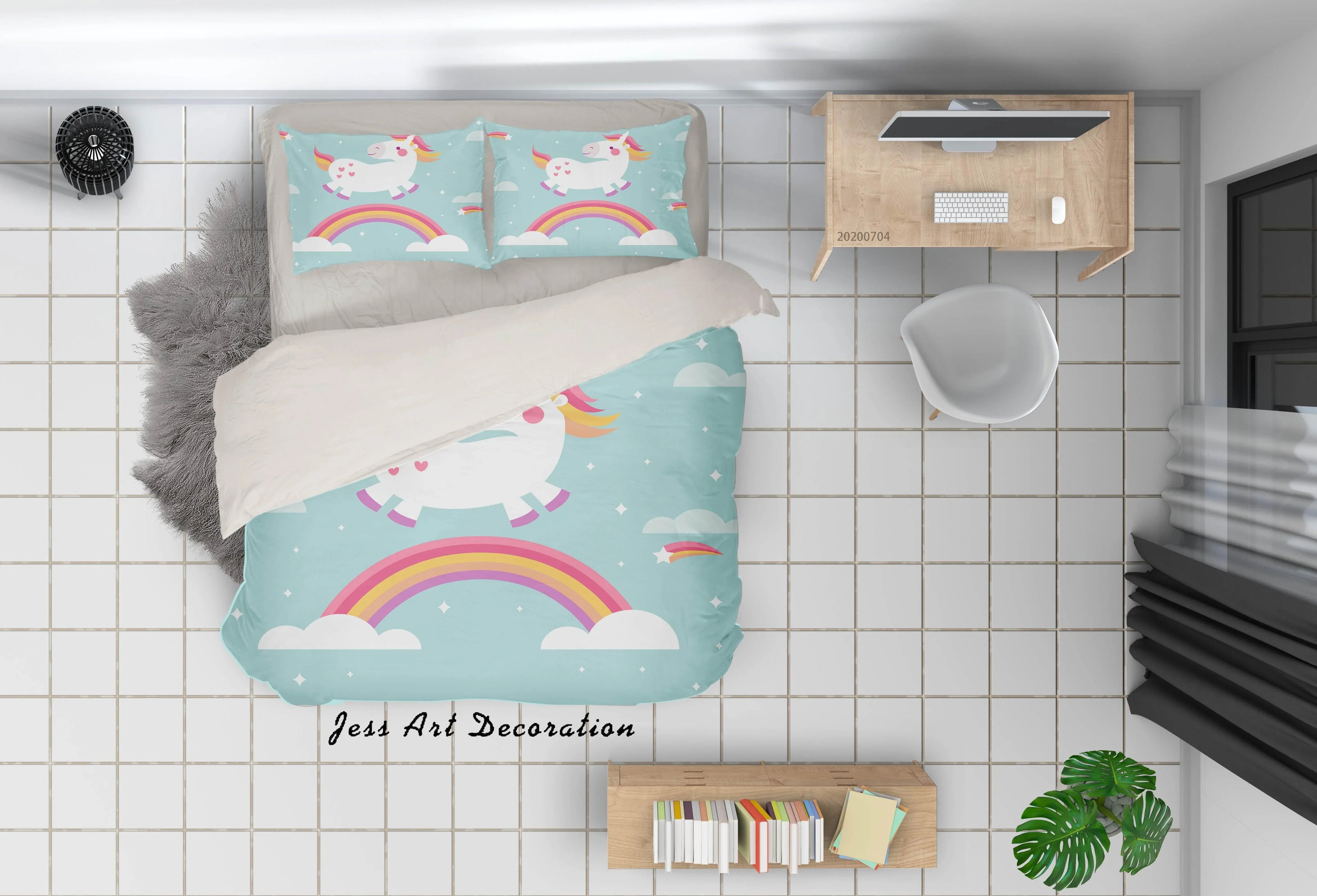 3D Cartoon Unicorn Rainbow Quilt Cover Set Bedding Set Duvet Cover Pillowcases SF120- Jess Art Decoration