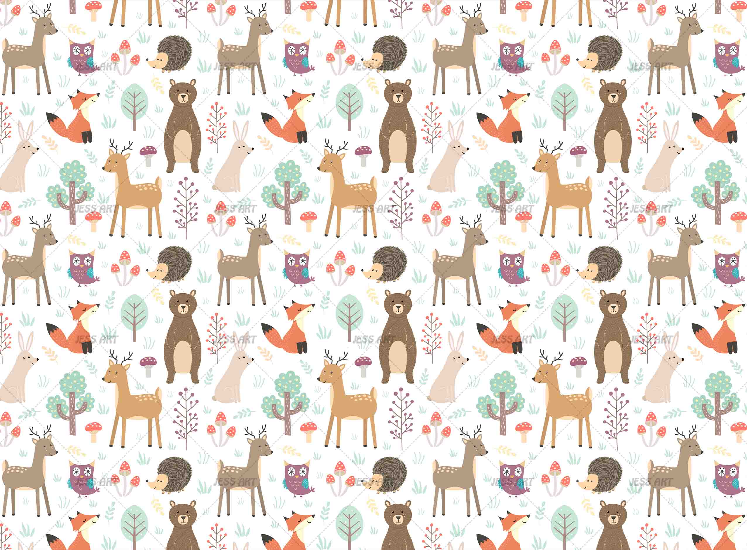 3D Cartoon Forest Animals Hedgehog Fox Deer Bear Rabbit Wall Mural Wallpaper 21