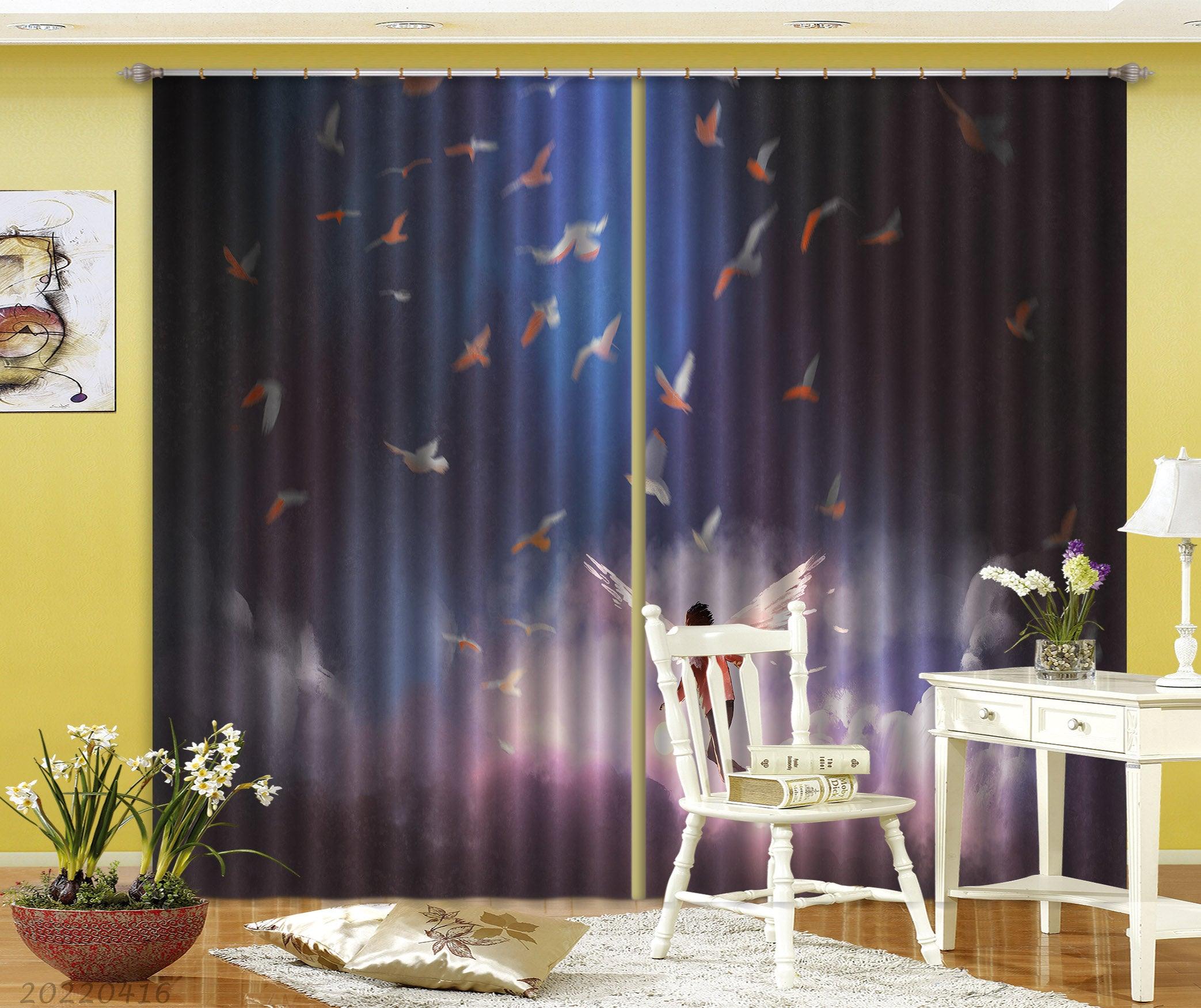 3D Boy Angel Wing Glow Ball Bird Painting Curtains and Drapes GD 4700- Jess Art Decoration