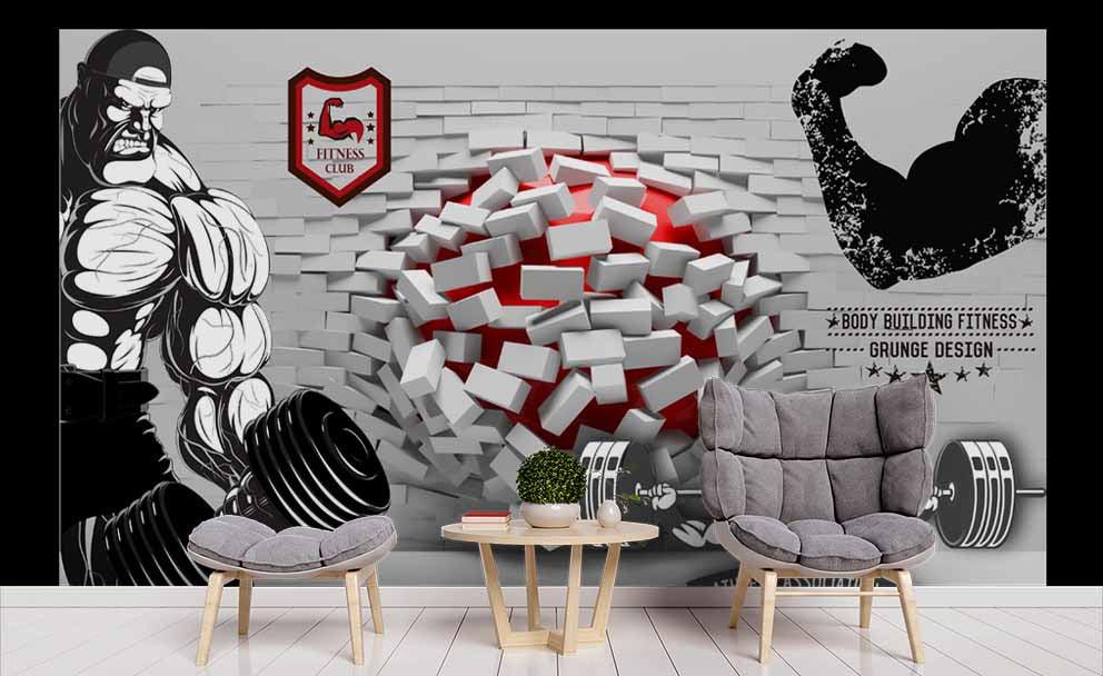 3D White Brick Weightlifting Wall Mural Wallpaper 230- Jess Art Decoration