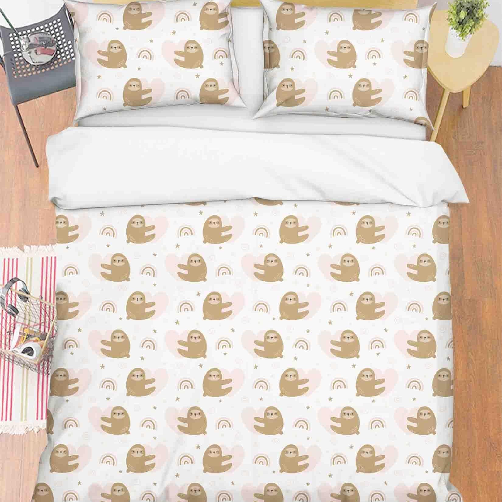 3D Cartoon Hand Drawn Cute Sloth Rainbow Star Illustration Animal Quilt Cover Set Bedding Set Duvet Cover Pillowcases LXL- Jess Art Decoration