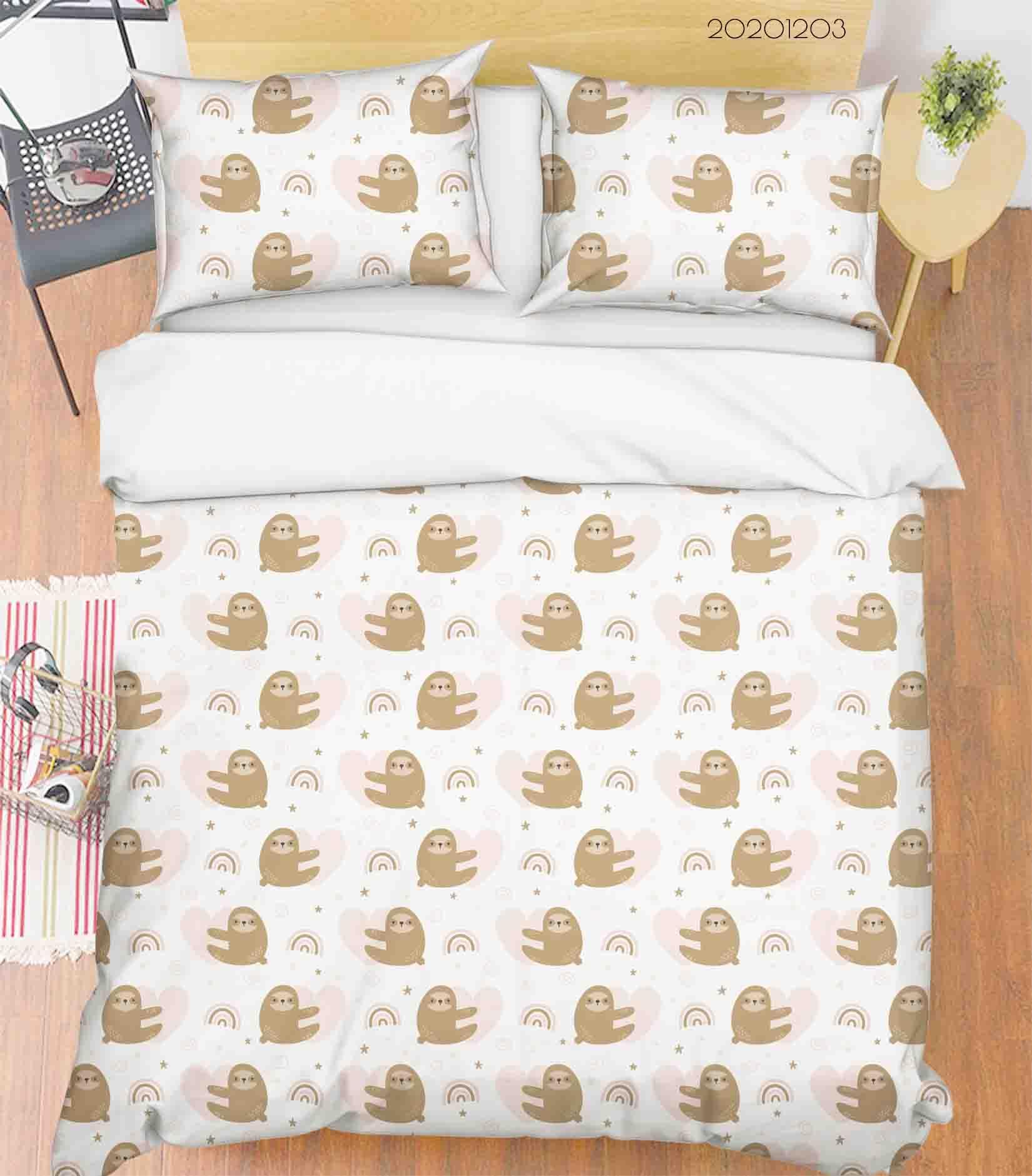 3D Cartoon Hand Drawn Cute Sloth Rainbow Star Illustration Animal Quilt Cover Set Bedding Set Duvet Cover Pillowcases LXL- Jess Art Decoration