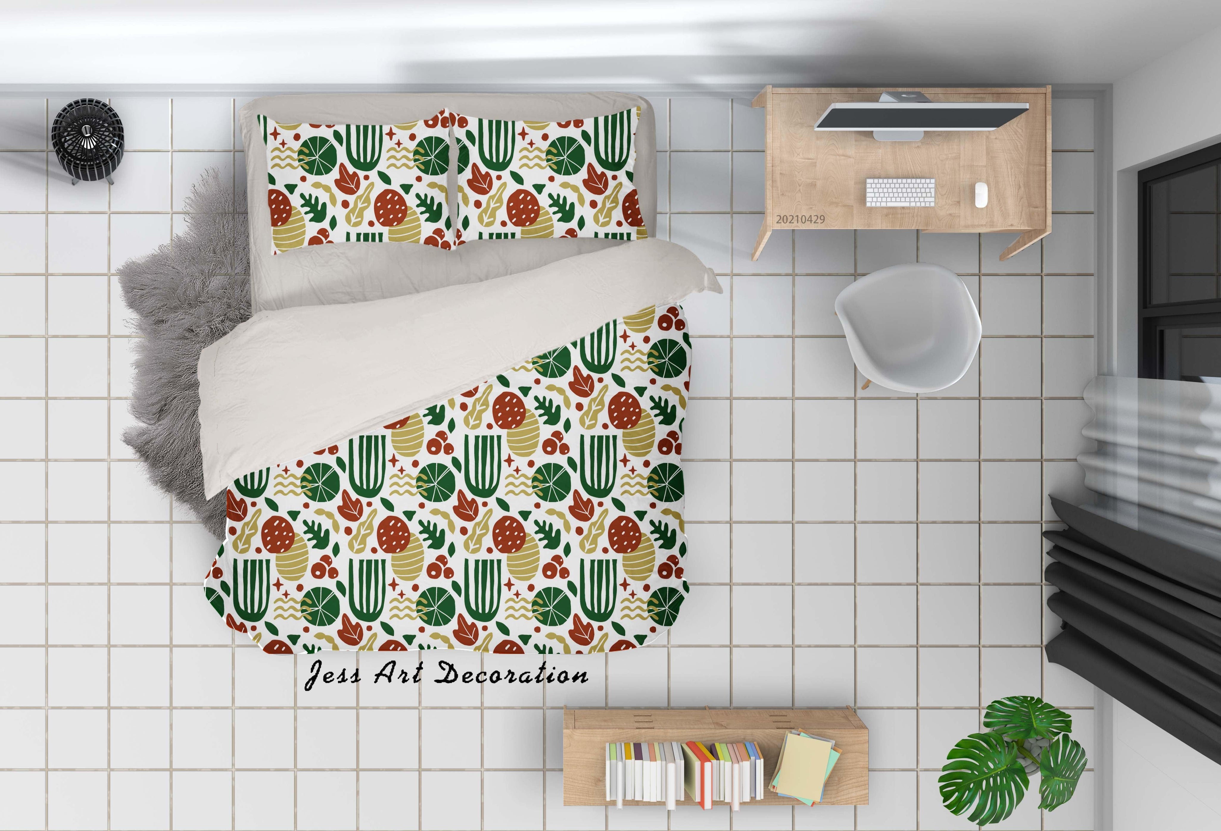 3D Abstract Green Leaf Quilt Cover Set Bedding Set Duvet Cover Pillowcases 5- Jess Art Decoration