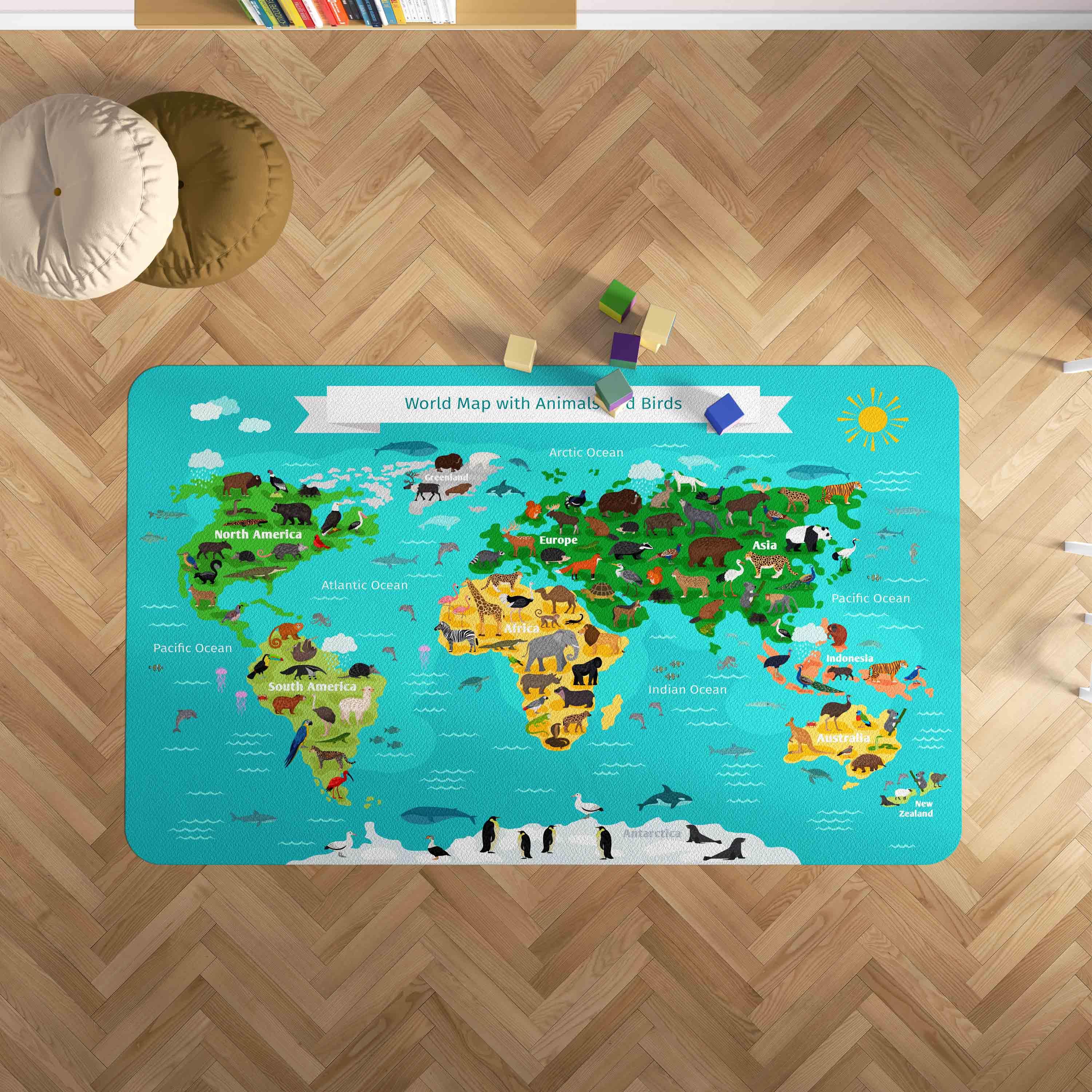 3D World Map Green Non-Slip Rug Mat 183- Jess Art Decoration