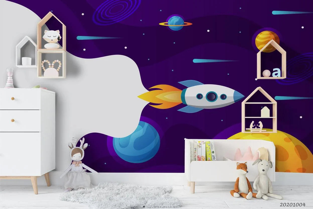 3D Cartoon Planet Astronaut Wall Mural Wallpaper WJ 3410- Jess Art Decoration