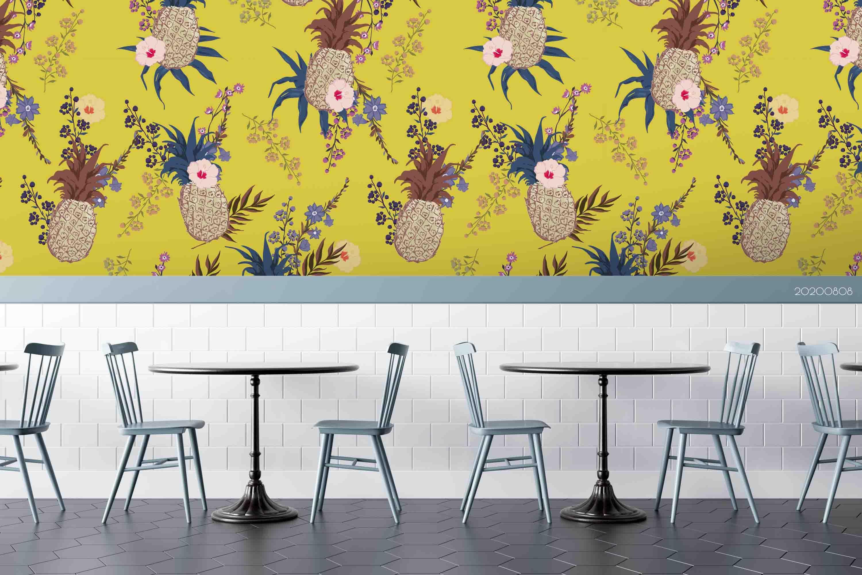 3D Hand Sketching Yellow Floral Pineapple Wall Mural Wallpaper LXL 722- Jess Art Decoration