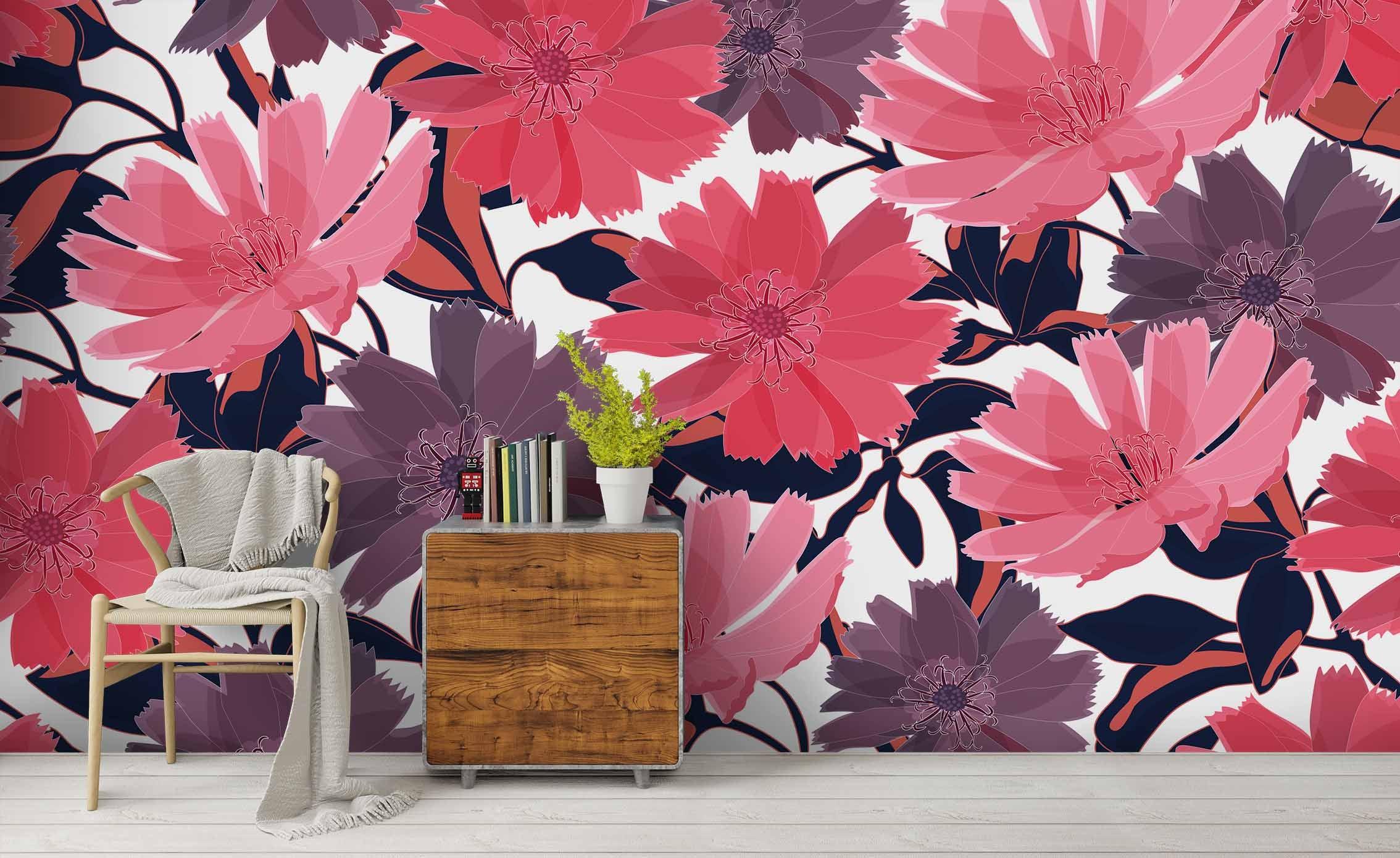 3D Hand Drawn Pink Floral Wall Mural Wallpaper 20 LQH- Jess Art Decoration