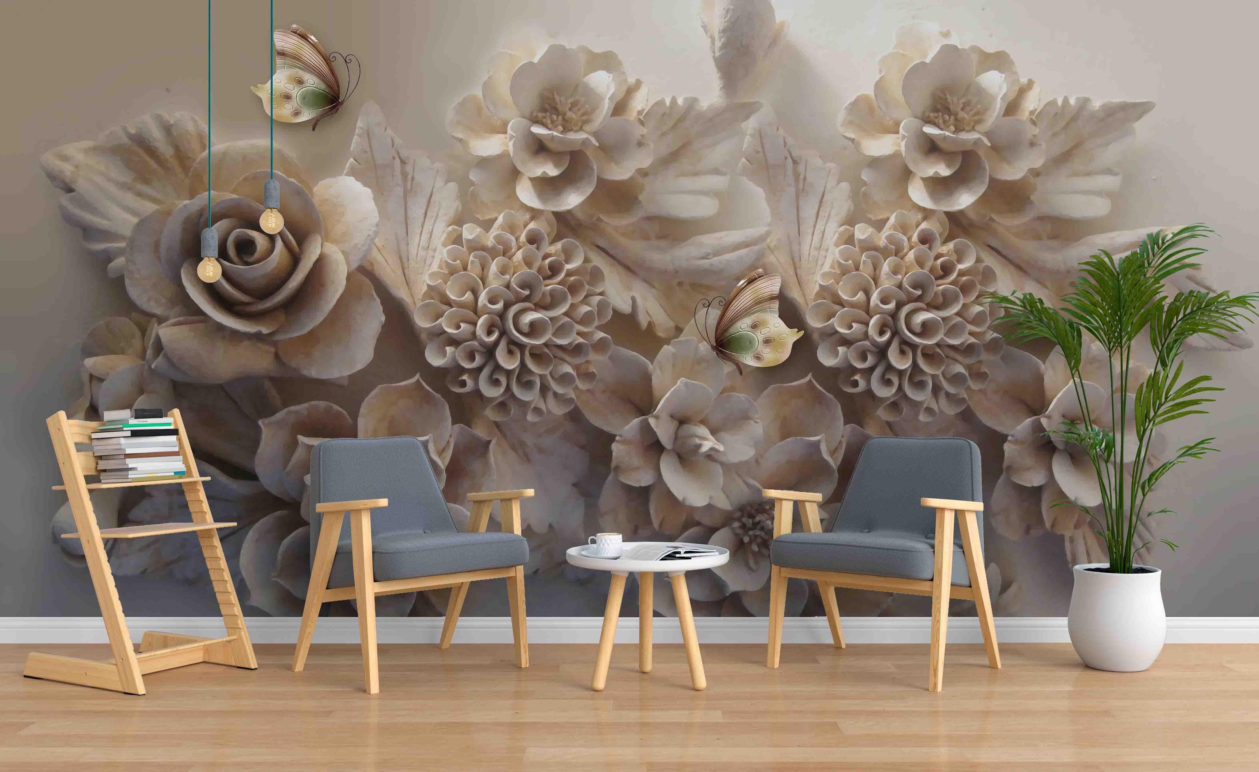 3D Floral Butterfly Relief Wall Mural Wallpaper 23- Jess Art Decoration