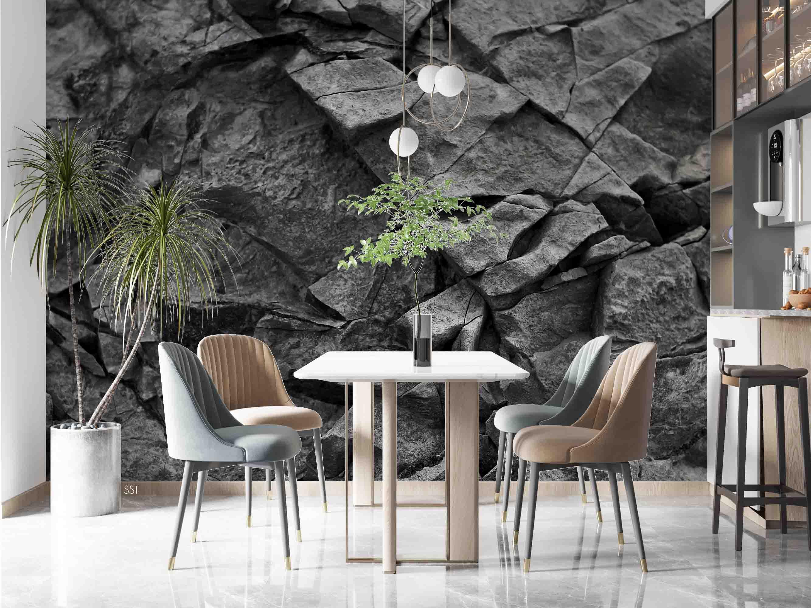 3D Black Slate Rock dark slate rock texture wall mural wallpaper for dining room