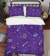 3D Space Colorful Planet Purple Quilt Cover Set Bedding Set Duvet Cover Pillowcases LXL- Jess Art Decoration