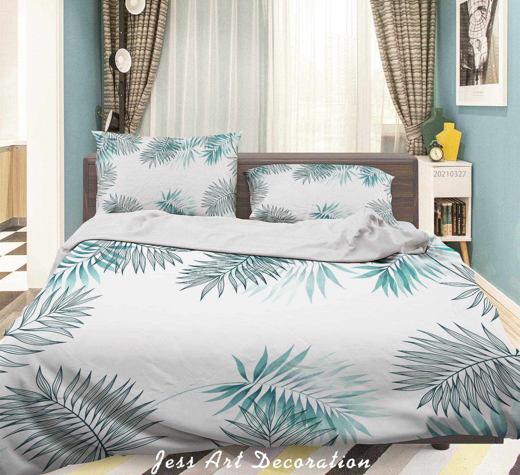 3D Watercolor Green Leaf Quilt Cover Set Bedding Set Duvet Cover Pillowcases 10- Jess Art Decoration